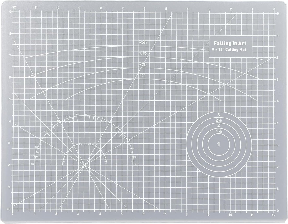 Falling in Art Self Healing Cutting Mat, 9x12" Cutting Mats for Sewing, Double-sided 5-Ply Fabric Cutting Board for Crafting, Quilting and Sewing Projects, White