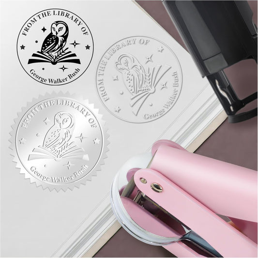 from The Library of Embossers & Stamps Custom Owl Color Self-Inking Stamp with Your Name or Design Great for Personalizing Books, Text Books and Journals (01)