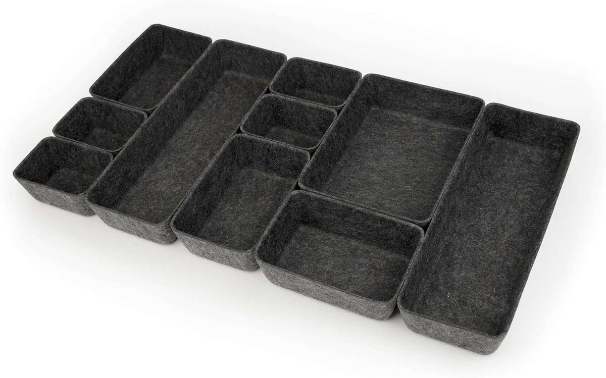 Three by Three Seattle Felt·Like·It! Felt Bins for Office, Crafts, Classroom, Living Room, Bedroom: Charcoal, Set of 10