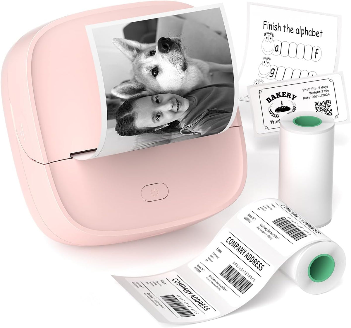 JD-23 Sticker Printer, Mini Portable Thermal Printer Print Pod, Inkless Bluetooth Label Maker Machine for DIY Crafts, Journaling, Office & Home Use, 2 Rolls Sticker Paper, Pink