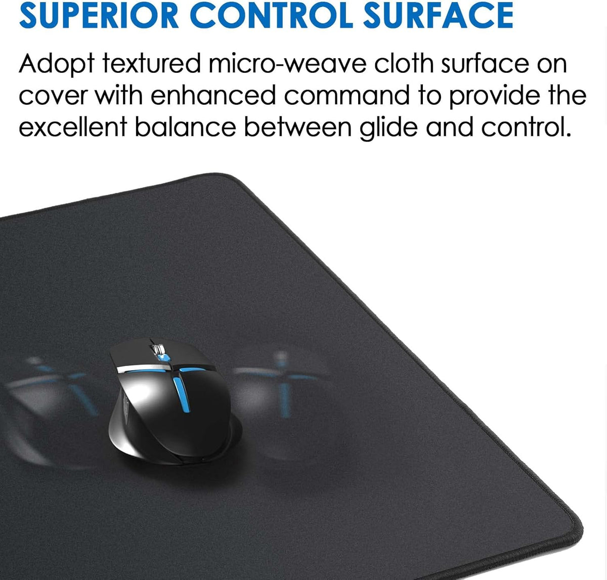 KTRIO Large Gaming Mouse Pad with Superior Micro-Weave Cloth, Extended Desk Mousepad with Stitched Edges, Non-Slip Base, Water Resist Keyboard Pad for Gamer, Office & Home, 35.4 x 15.7 in, Black