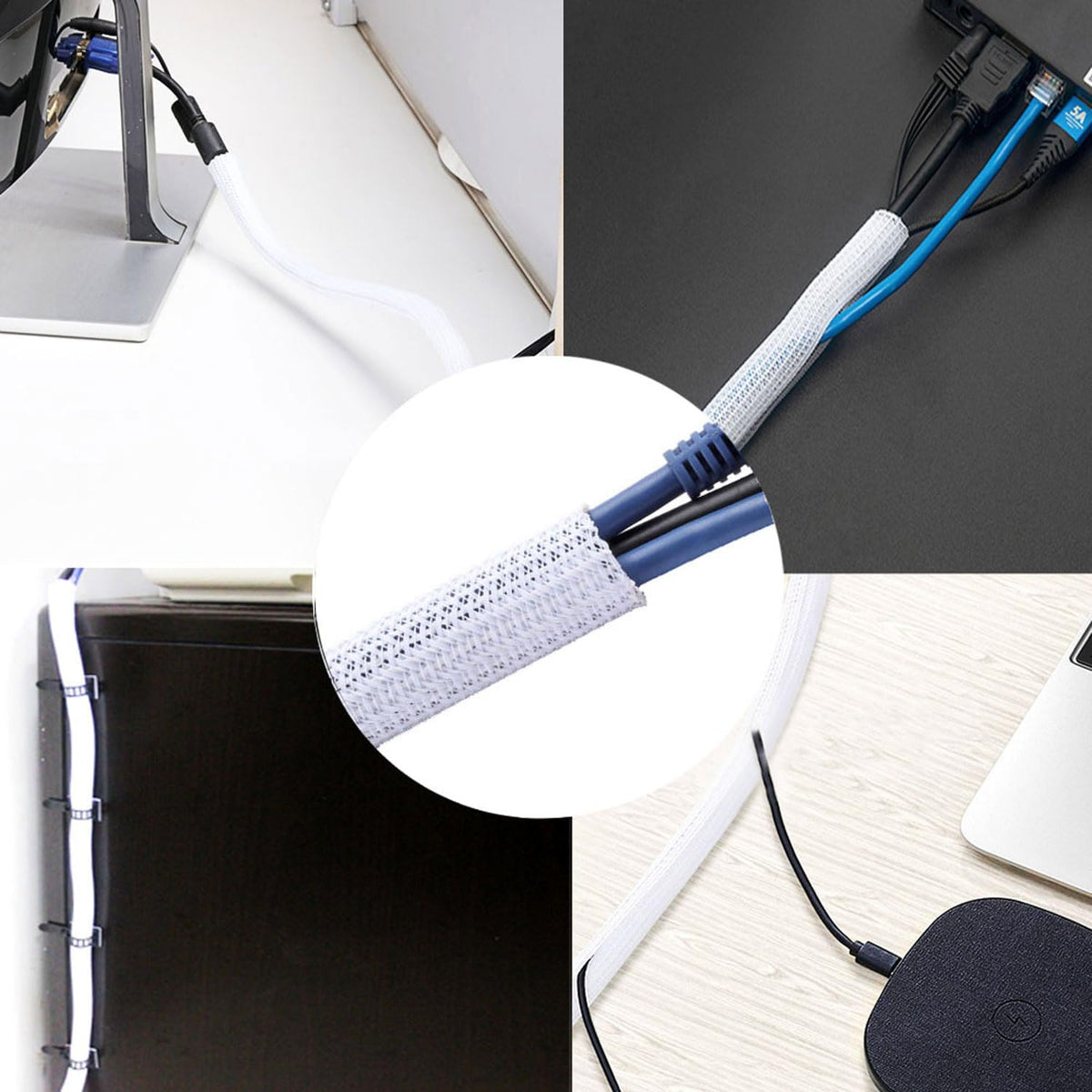 1/4" x100ft Split Sleeve Wire Loom Tubing - Cat-Proof Cord Protector for USB, Power, Audio/Video Cables | Chew-Resistant Sleeving, Easy Install, White