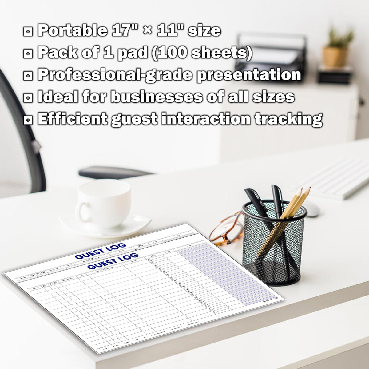 Professional Guest Log Book - Efficiently Track Potential Customers and Follow-Up - Ideal for Automotive Dealerships, Repair Shops, and Service Centers - 17" × 11" - 100 Sheets Per Pad - Pack of 3