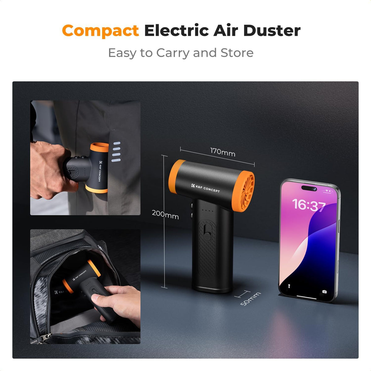 K&F CONCEPT Brushless Compressed Air Duster, 3 Gear Adjustable, 120000 RPM Super Power,Rechargeable&Portable, with Fast Charging, for Deep Computer Clean, Keyboard, Car Dry, Home