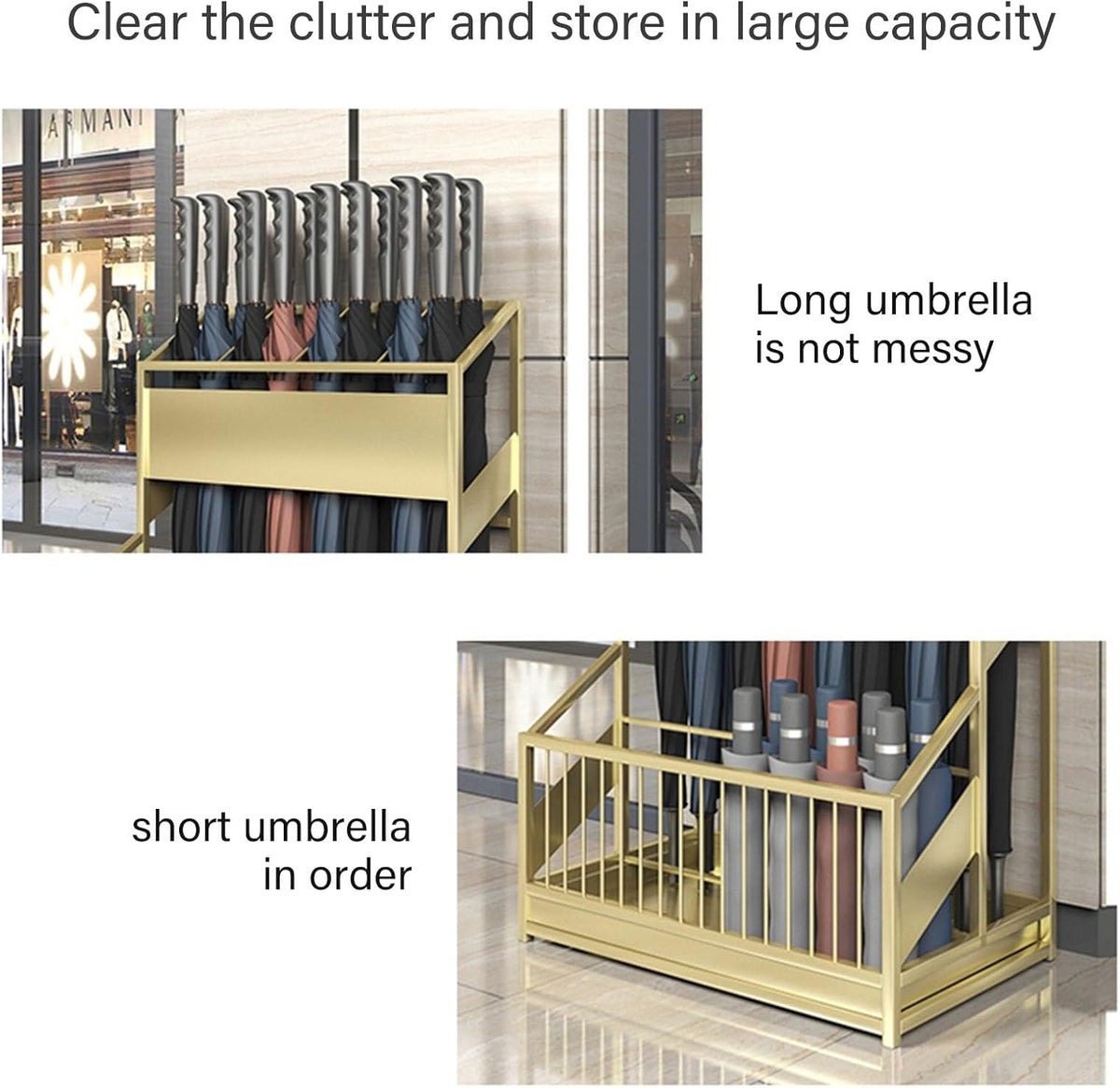 Large Capacity Commercial Metal Umbrella Holder，School Office Hotel Corridor Entrance Umbrella Organizer，Large-capacity Standing Umbrella Standumbrella Stand Indoor Entryway，Metal Umbrella Holder(Gold