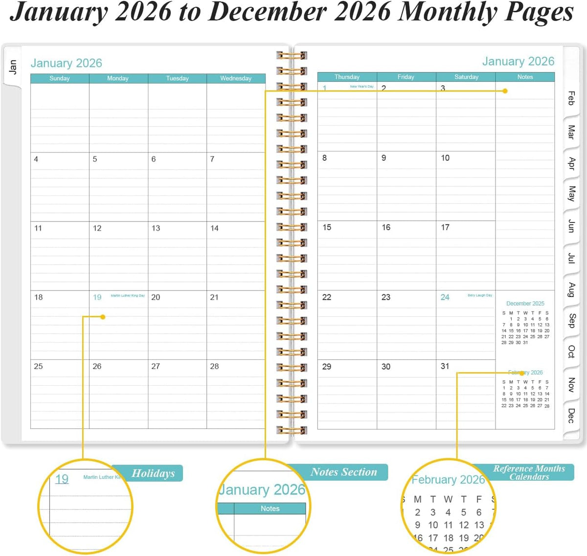 2026 Planner - A5 Weekly & Monthly Planners Spiral Bound, January 2026 - December 2026, 2026 Planner with Flexible Cover, Tabs, Inner Pocket, 6.4" x 8.5", Purple