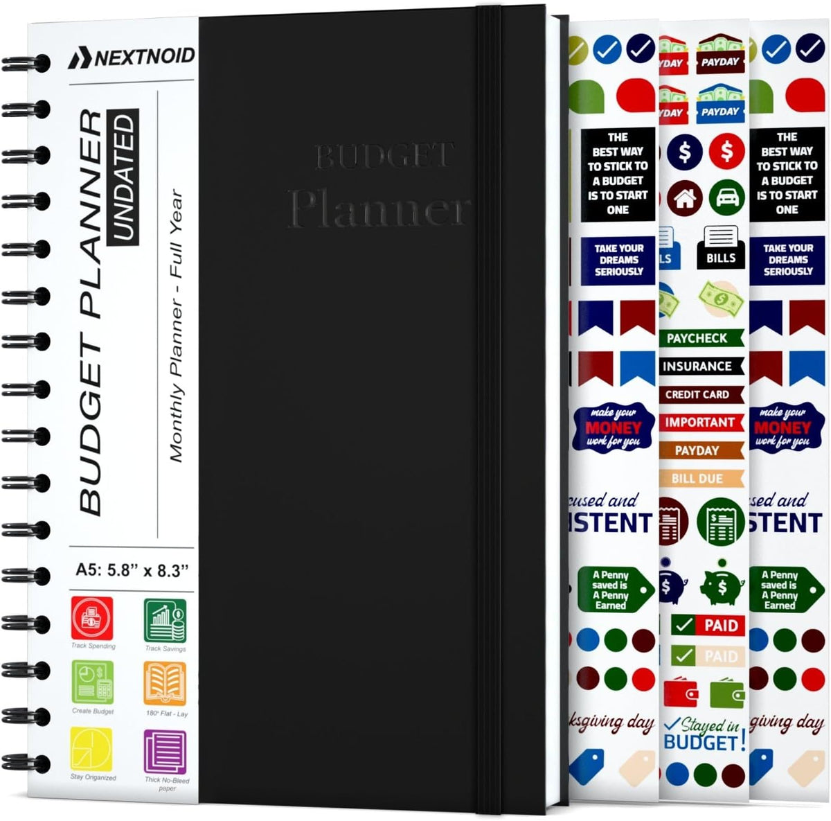 Budget Planner and Monthly Bill Organizer - Financial Planner Organizer Budget Book with Sticker Sheets - Bill Tracker Notebook | Budgeting Book with Debt, Saving and Expense Trackers - A5