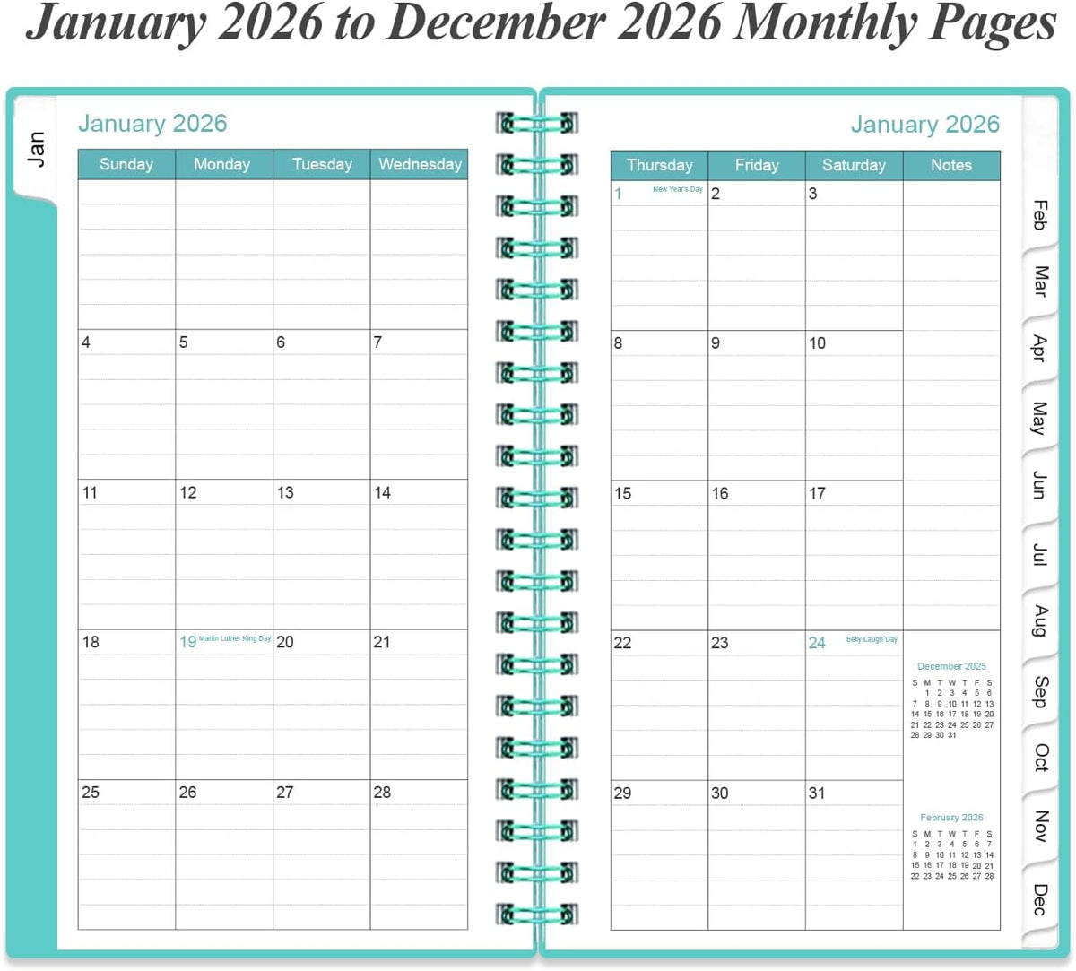 2026 Pocket Planner/Calendar - 2026 Planner from January 2026 - December 2026, Planner 2026 with 12 Tabs, Twin-Wire Binding, Inner Pocket, 3.75" x 6.75, Teal