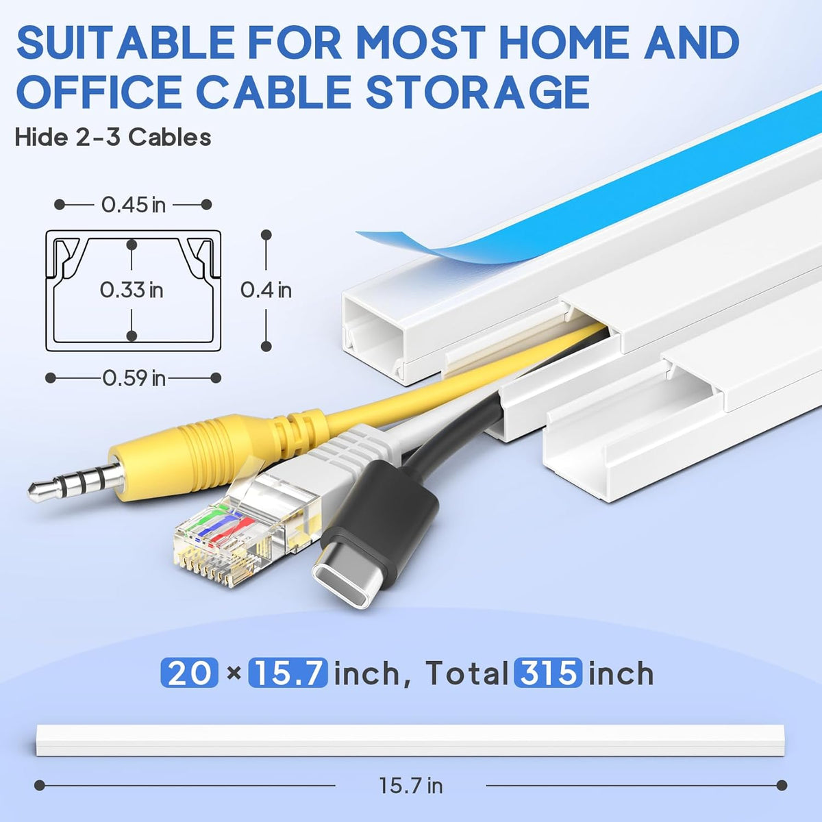 315in Cord Hider Kit, Paintable Cable Raceway, Cord Covers for Wires on Wall, Cord Hider for Wall Mount tv, tv Cable Hider Wall kit, Wire Covers for Cords, W0.59in X H0.4in, White