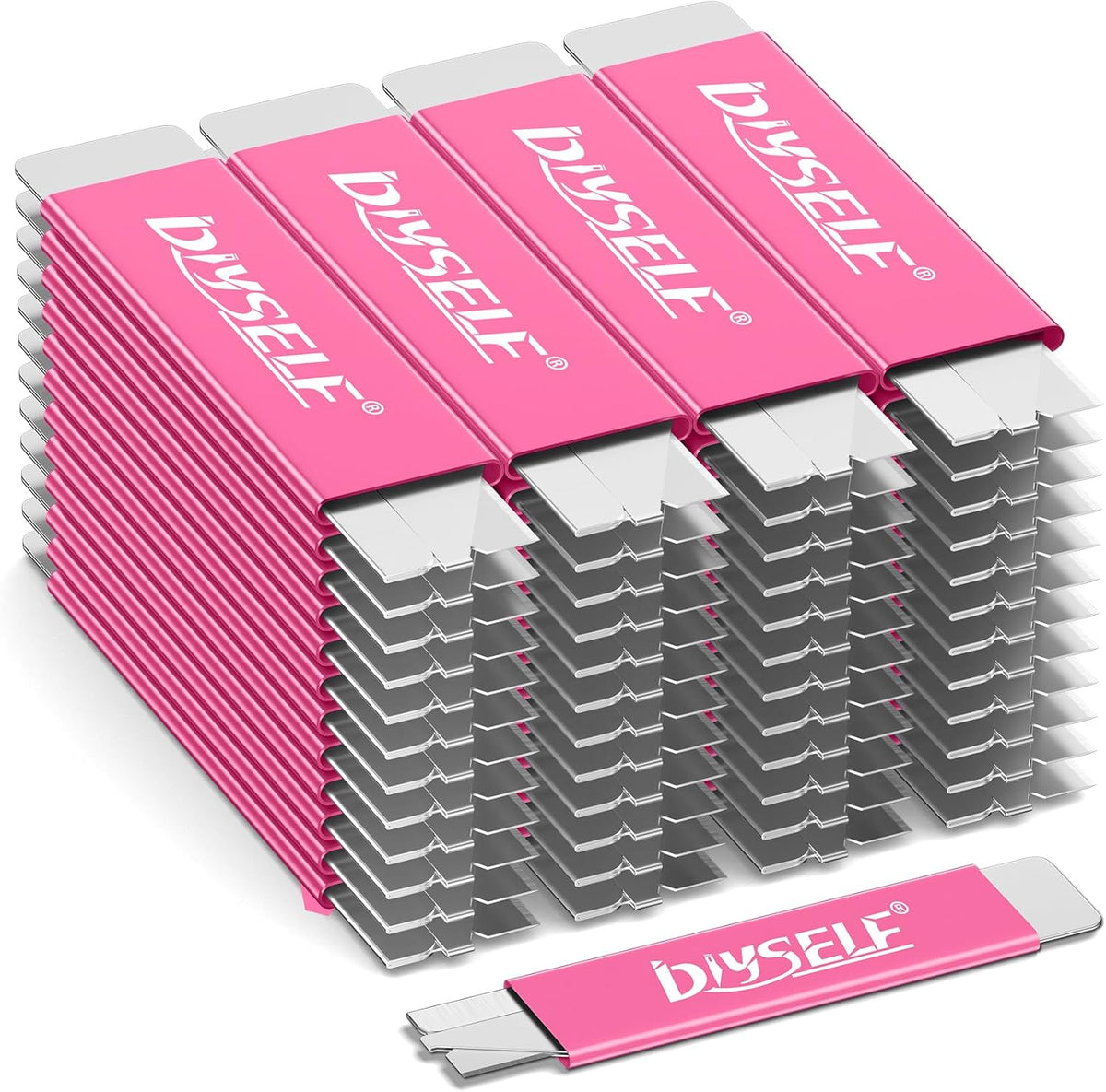 DIYSELF 48-Pack Box Cutters, Pink Utility Knife, Letter Openers with Single Edge Razor Blade, Box Cutter Retractable for Letters, Packages, and Paper, Box Opener, Lightweight Razor Knife (Pink)