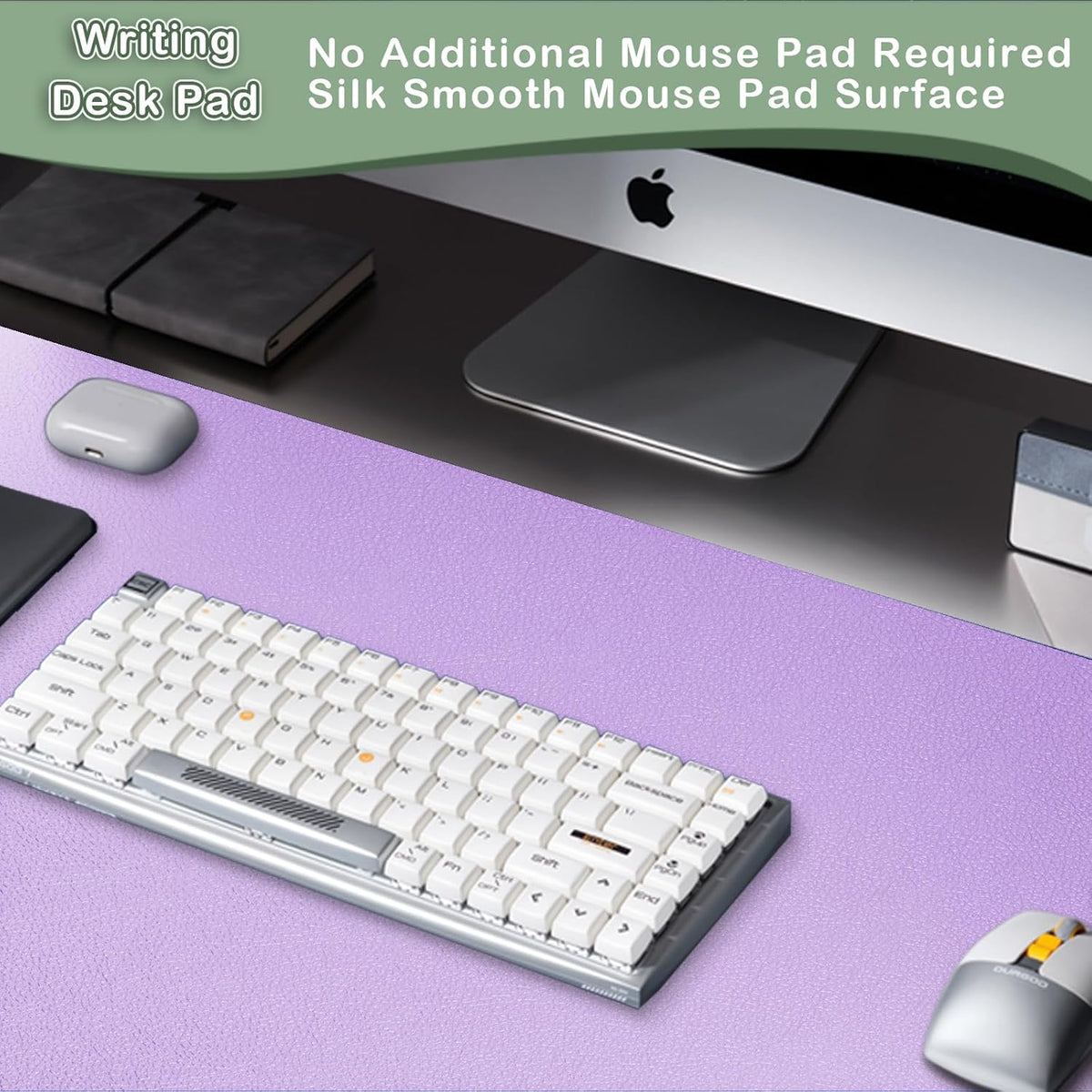 Boutilon Leather Desk Pad Protector,Non-Slip Mouse Pad,Laptop Desk Pad,Office Mouse Mat,Waterproof Leather Desk Blotter,Desk Writing Pad for Office and Home (XL-Purple,35.4"x 15.7")