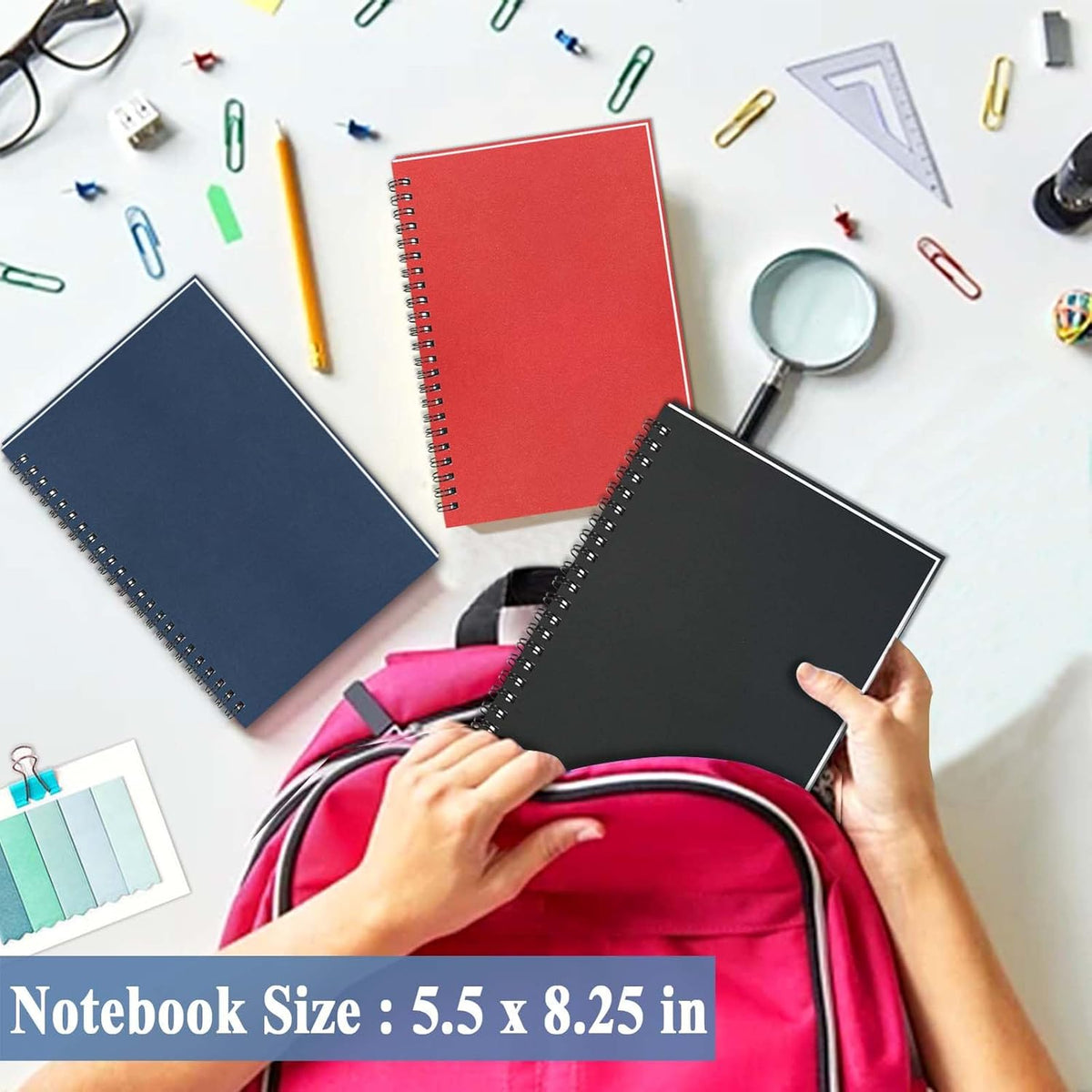 GINMLYDA 3Pack Small Spiral Notebook A5, 8.25x5.5” 120 Lined Pages Wide Ruled Spiral Journal Bulk Blank Kraft Cover Spiral Bound Notebook & Writing Pads for Home Office Meeting Work Note Taking