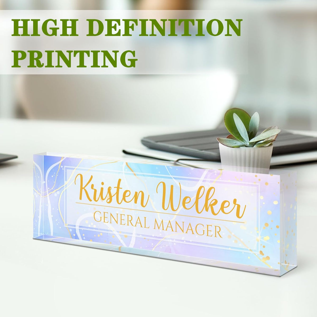 Gowellly Desk Name Plate Personalized - Custom Acrylic Name Plate for Desk - Enterprise Custom Logo/Text nameplates - Employee Appreciation Gifts (Colored Marble-2)