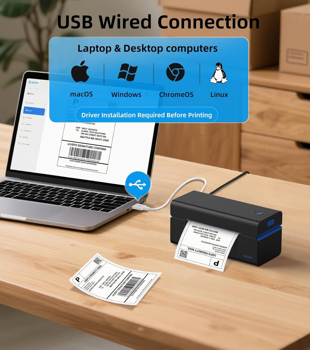 ORGSTA Bluetooth Thermal Shipping Label Printer T001-Plus Wireless 4x6 Shipping Label Printer for Small Business Support Android iPhone & Windows Widely Used for Amazon, Ebay, Shopify, Etsy, USPS