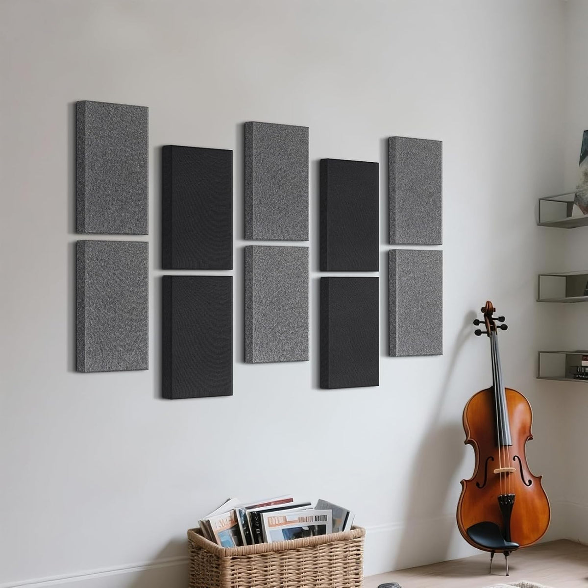UMIACOUSTICS 4 PCS Acoustic Panels with Hanging Brackets, 2” Thick Fiberglass Sound Proof Panels Removable for Studios, Office, Home Theater Wall- Charcoal Grey