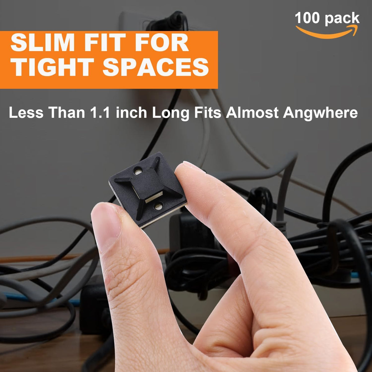 100 Pack 1.1 inch Zip Tie Adhesive Mounts Self Adhesive Cable Tie Base Holders with Multi-Purpose Tie wire clips with screw hole,Anchor stick on wire holder with 8 inch zip ties（Black&White）