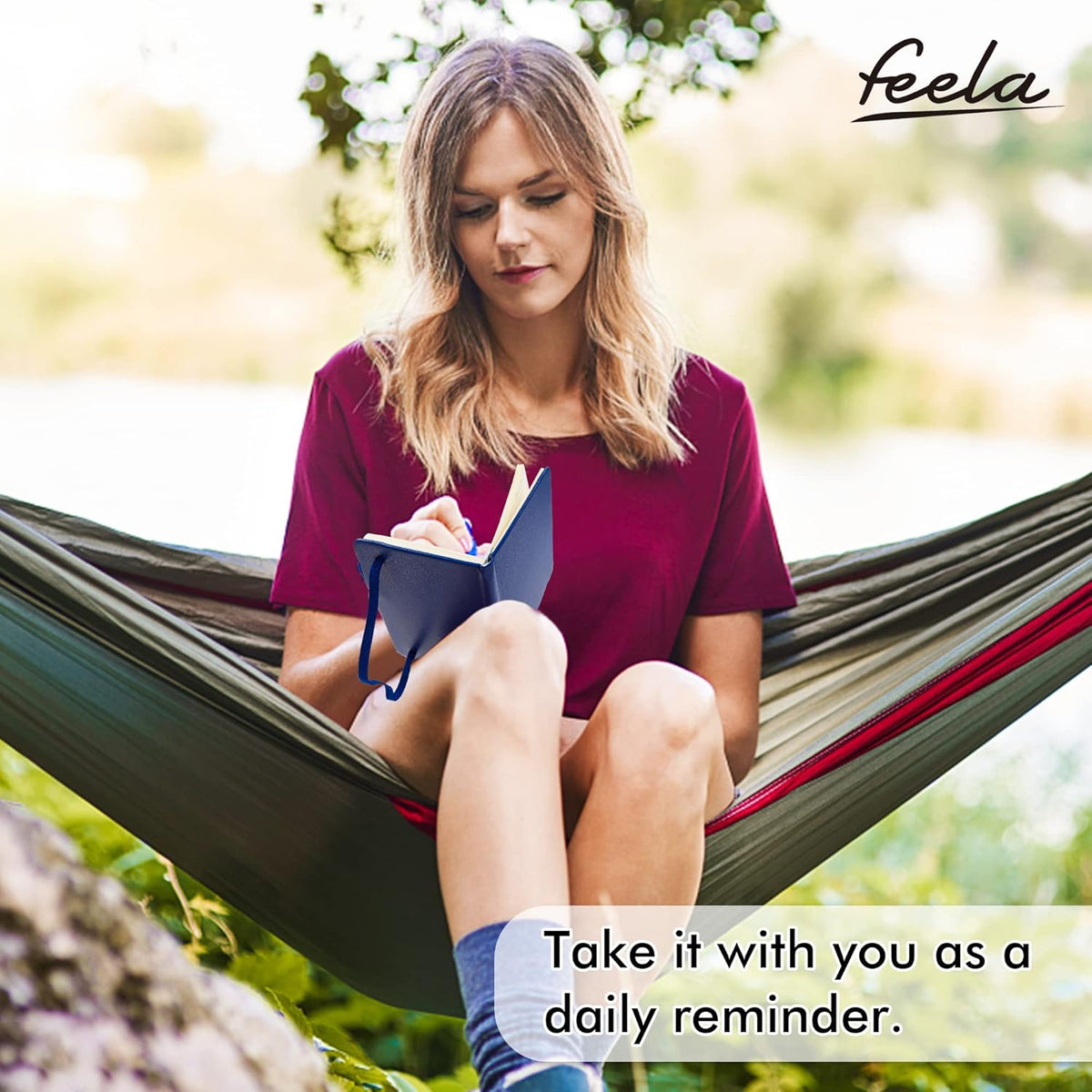 feela 3 Pack Pocket Notebook Journals with 3 Black Pens, A6 Mini Cute Small Journal Notebook Bulk Hardcover College Ruled Notepad with Pen Holder for Office School Supplies, 3.5”x 5.5”, Navy
