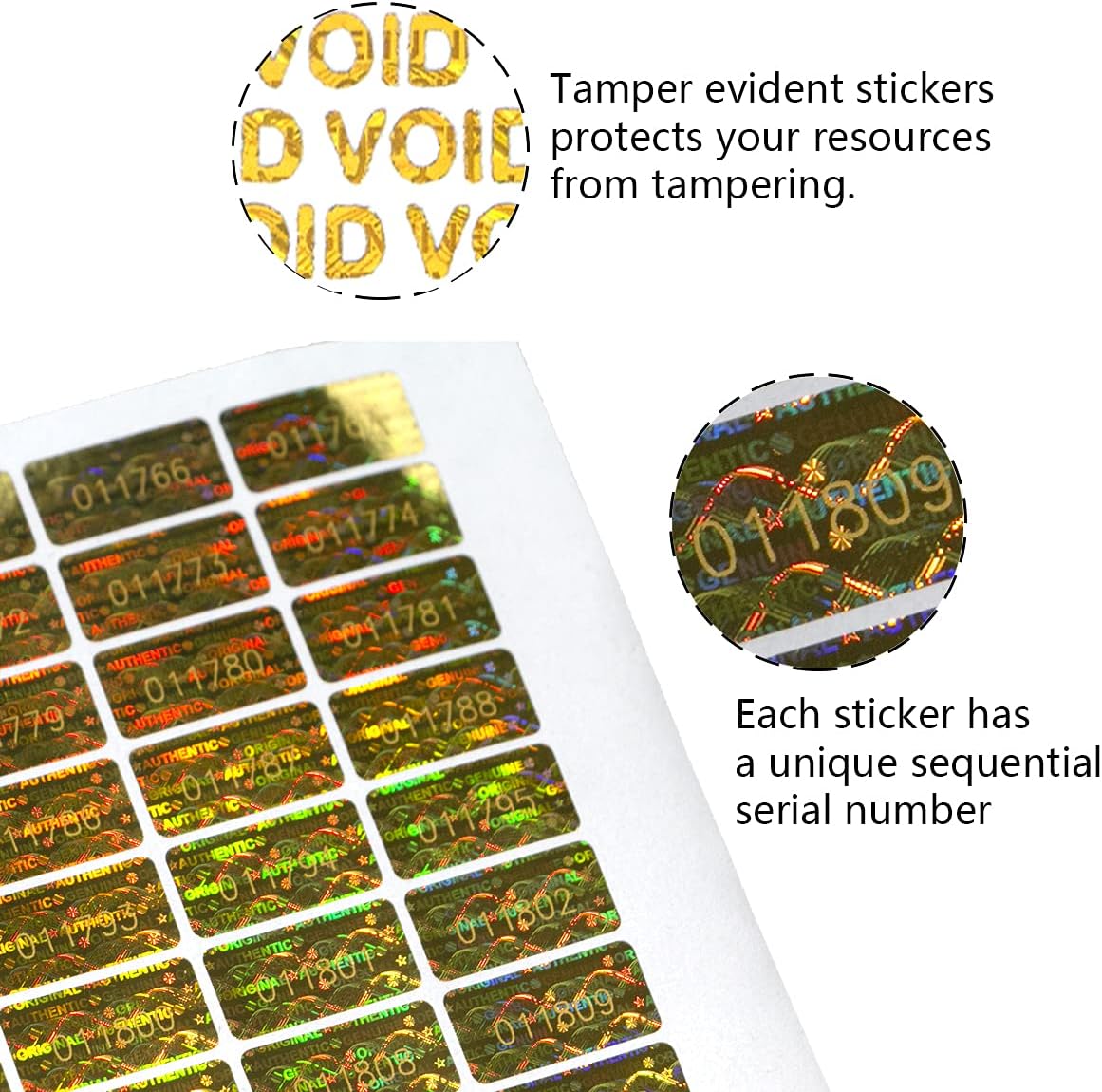 dose not apply 580Pcs 0.787x0.39inch Gold High Security Tamper Evident Seal Warranty Void Original Genuine Authentic Hologram Labels/Stickers/Unique Sequential Serial Numbering Tamper Proof Stickers