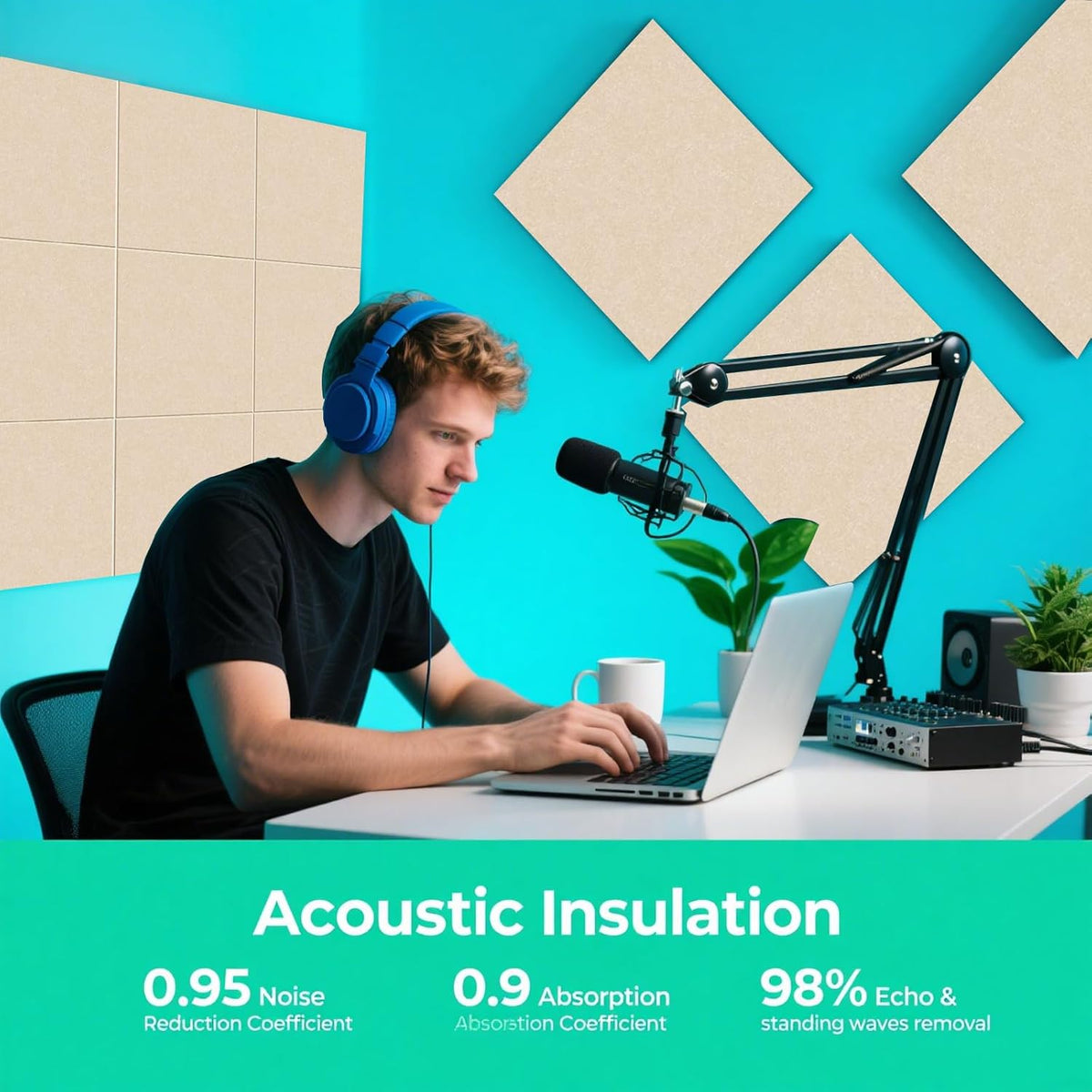 Large Acoustic Panels, 48"X36"X0.4" Sound Proof Foam Panels for Walls, Sound proof panels for walls, Soundproof Wall Panels for Home Studio&Office Decor. (Deep Camel)