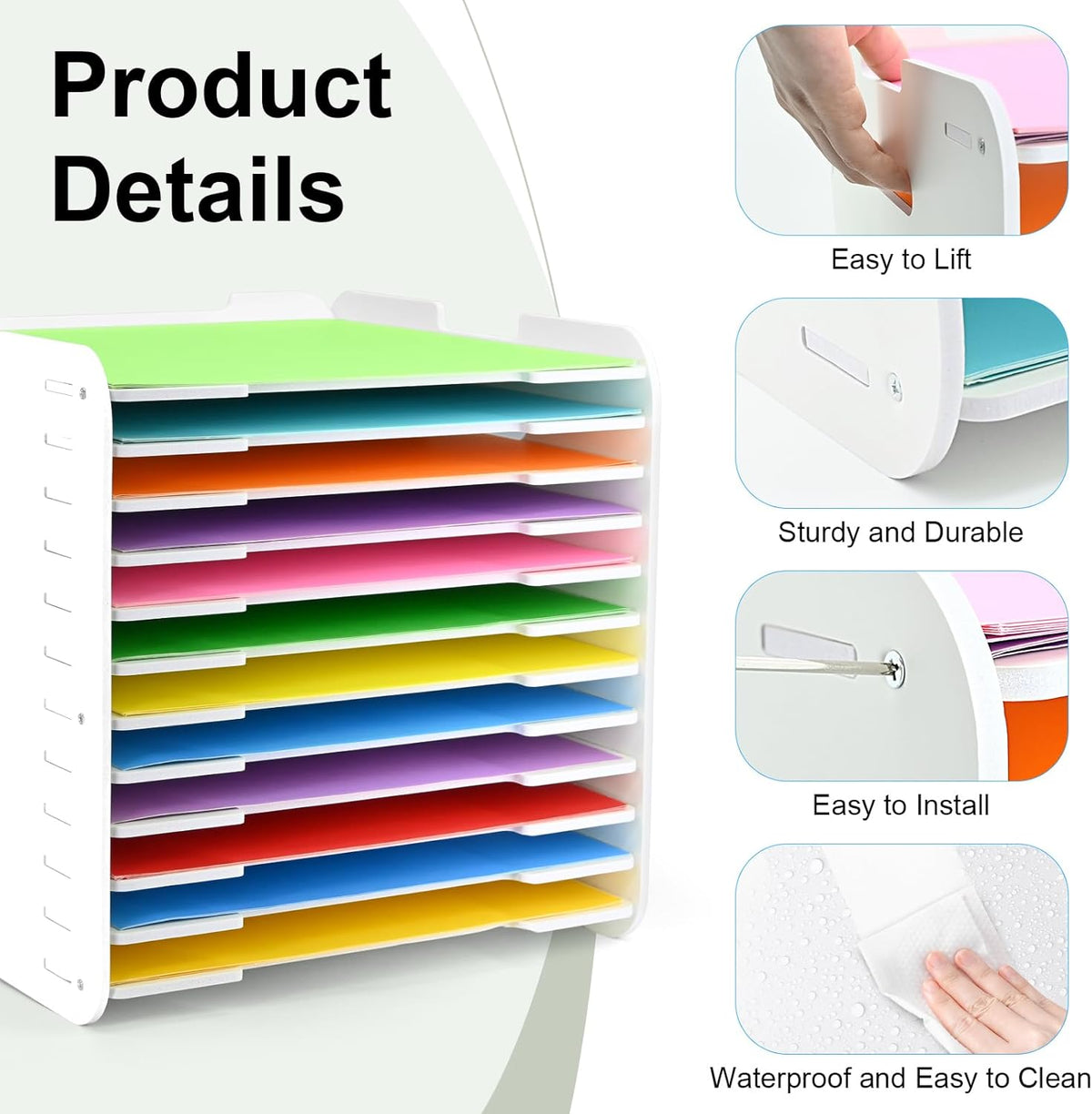 12x12 Paper Organizer, 12-Tier Scrapbook Paper Storage, Stackable Desktop File Holder for Home, Office, Classroom, and Craft Room