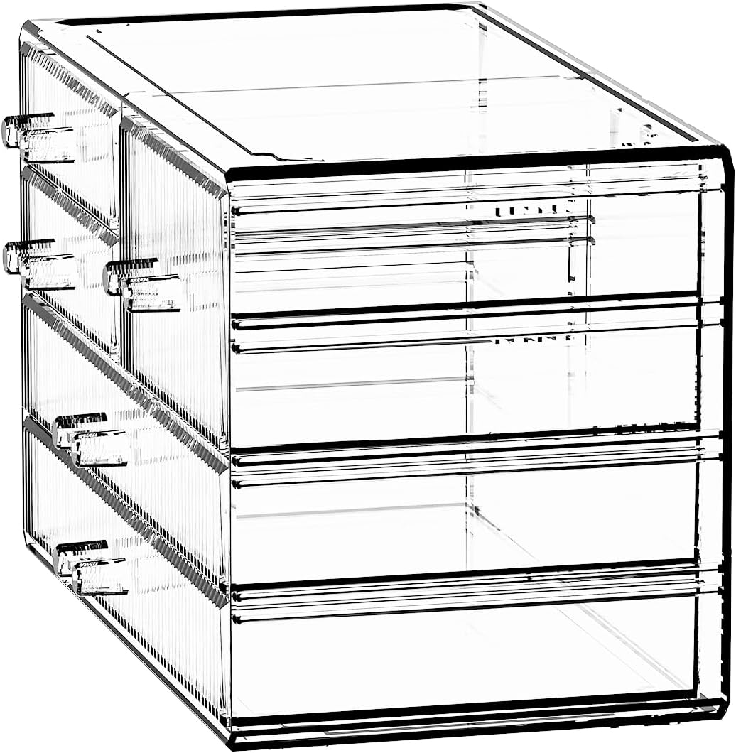 ZHIAI Stackable Storage Drawers, Acrylic Bathroom Counter Organizer Clear Makeup Organizers for Vanity, Kitchen Cabinets, Bathroom, Undersink, Home Organization and Storage (5 Drawers, Pattern E)