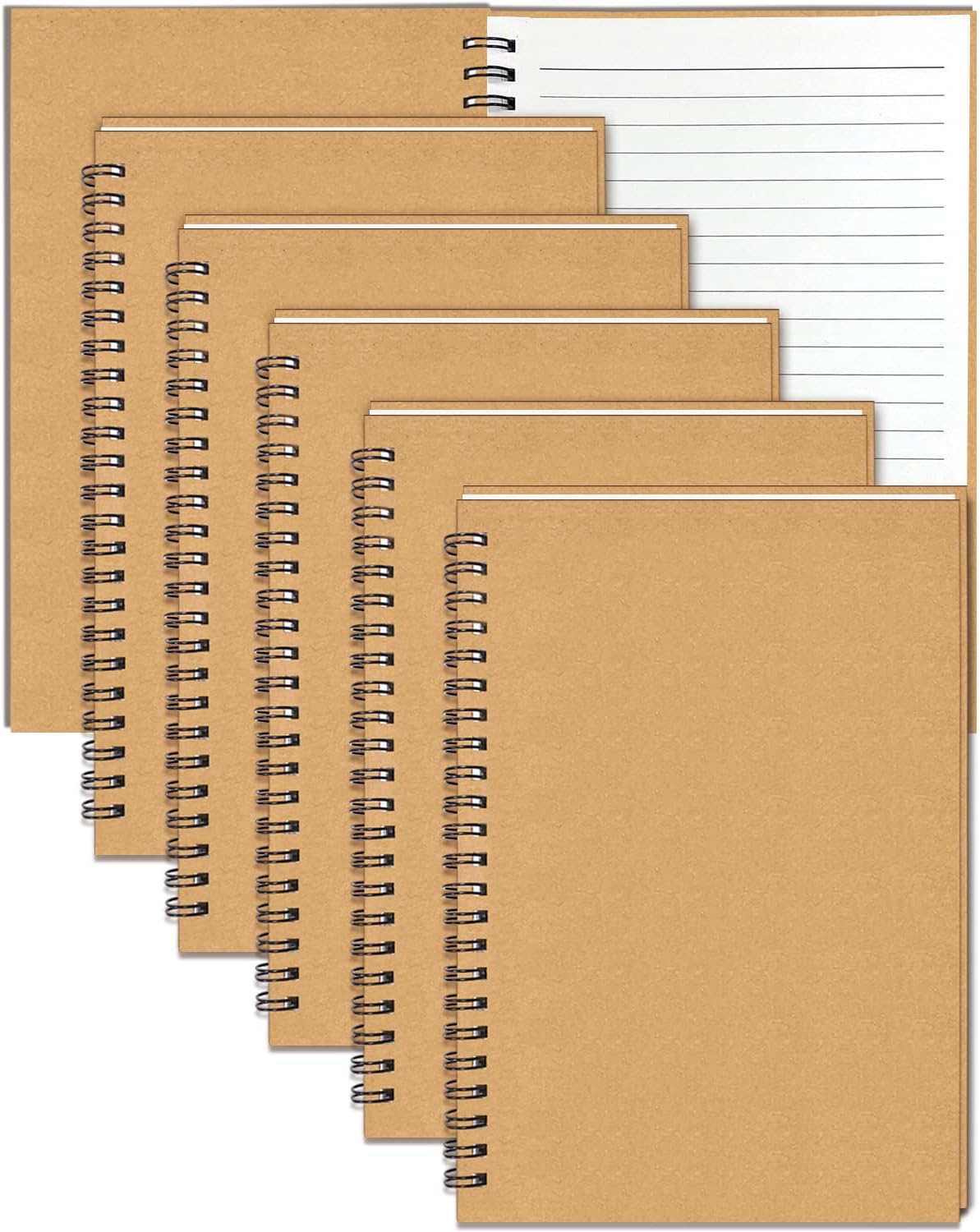 GINMLYDA Small Spiral Notebook A5, 6Pack 120 Lined Pages 8.25x5.5 Inches Brown Spiral Journal Kraft Cover Notebooks & Writing Pads for School Home Office Aesthetic Sketch Drawing Note