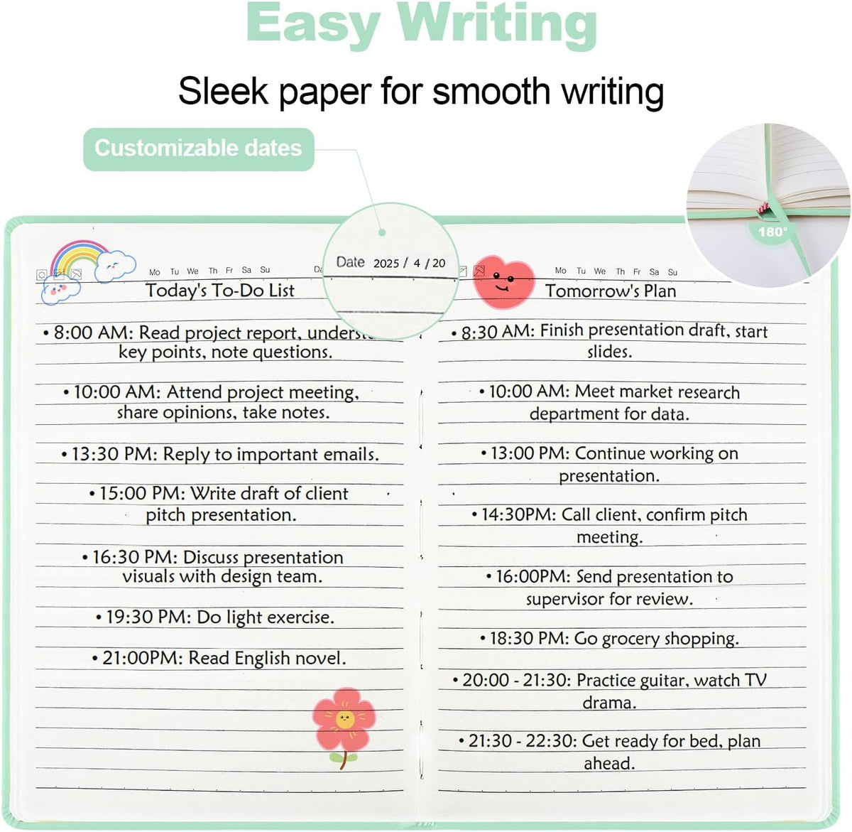 Lined Journal Notebook for Women Men,5.5"x8.3",100 GSM Thick Paper, A5 Hardcover Leather Journaling Notebooks for Writing,Travel,Work & School,College Ruled Journals for Note Taking Diary(Light Green)