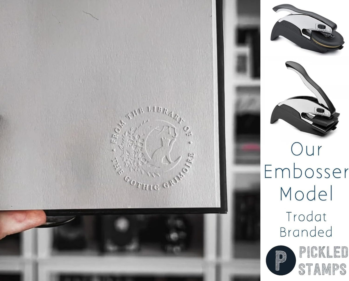 Book Embosser Personalized Rubber Seal | Custom Ex Libris from The Library of This Belongs to | Teacher Classroom Kids School Label Reader Gift | Wood Handle Self-Inking 1.6"