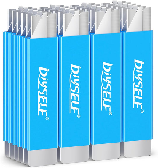 DIYSELF Box Cutters, 24 Pack Box Cutter Retractable, Box Cutter Knife with Single Edge Razor Blade, Utility Knife All Metal Shell, Boxes Opener for Packages, Paper, Work Knives for Men (Blue)