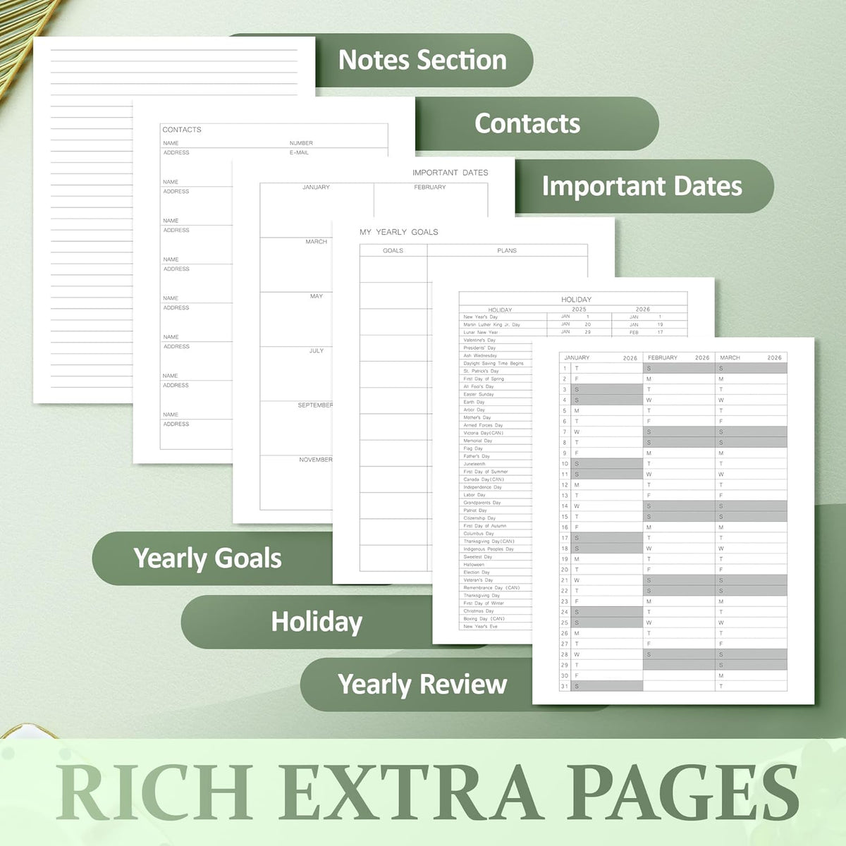 2025-2026 Planner for Women, Lather Weekly & Monthly Organizer, July 2025-June 2026, Hardcover with Gold Foil, Tabs, and Inspirational Pages - Ideal for Professionals, Green