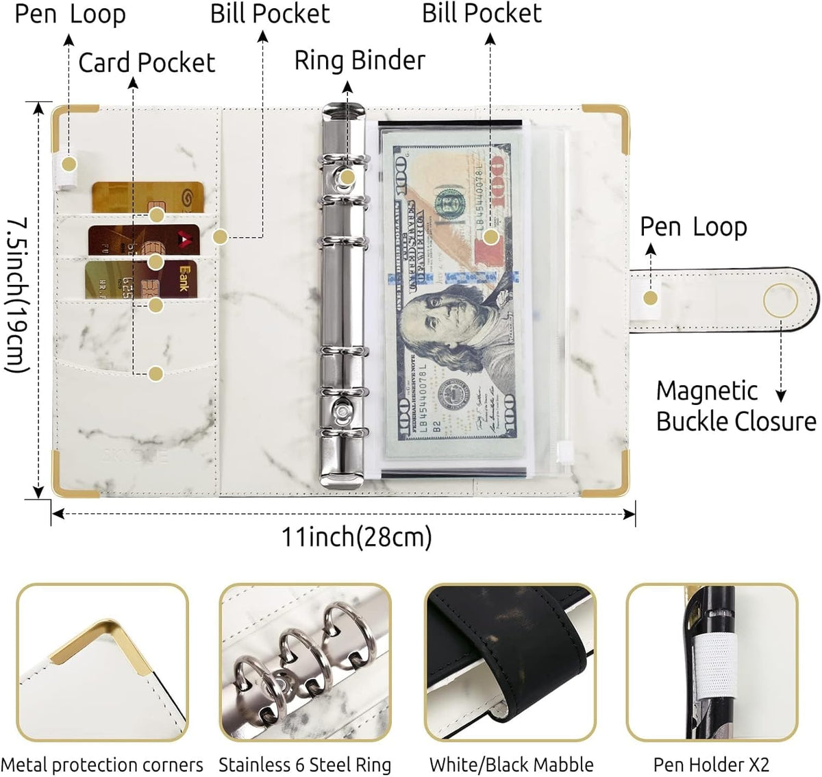 SKYDUE Budget Binder, Money Saving Binder with Zipper Envelopes, Cash Envelopes and Expense Budget Sheets for Budgeting (Mabble)
