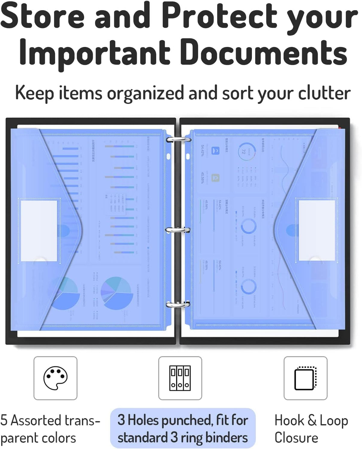 Forvencer Binder Pocket, 36 Pack Super Heavyweight Poly Binder Pocket with Tight Closure, Binder Folders Side Loading, 3 Ring Binder Pocket, Binder Dividers with Pockets, Letter Size, Assorted Colors