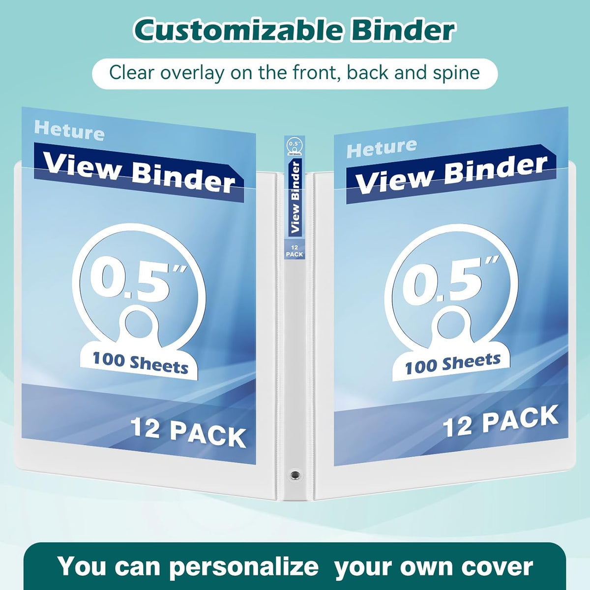 3 Ring Binder 0.5 Inch 12 Pack, 0.5" Clear View with Round Rings, PVC-Free,Holds for 100 Sheets 8.5" x 11" US Letter Size Paper, Durable White Binders Perfect for Office,School and Home