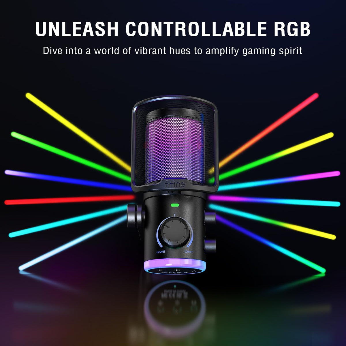 FIFINE AM6T USB Streaming Microphone for PC Gaming, Professional Condenser Mic with RGB, Noise Cancellation&Game/Chat Mixer-Plug & Play for Discord Chat/Streamer/Podcaster, with Boom Arm&Pop Filter