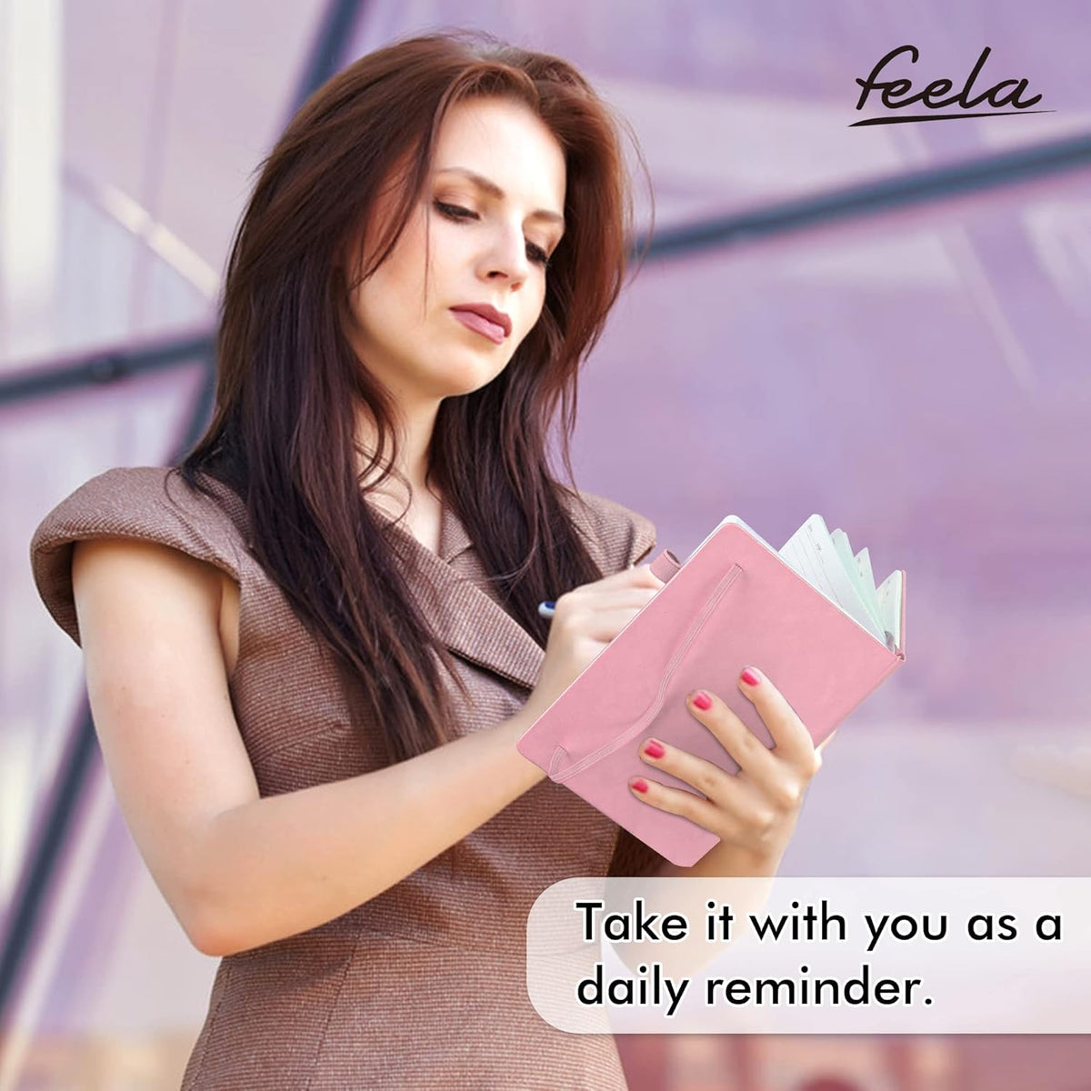 feela 5 Pack Notebooks Journals Bulk, Hardcover Notebook Classic Ruled Lined Journals with Pen Holder for Women Girls School Business Supplies, with 5 Black Pens, 120 GSM, 5.1”x8.3”, A5, Rose Pink
