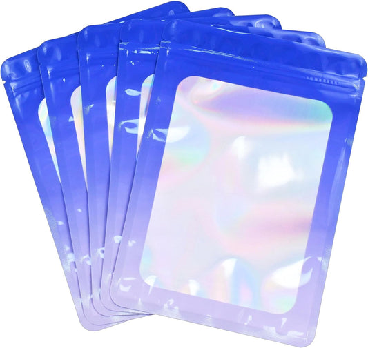 Resealable Mylar Pouch Pen Bags Great for Office Home Party Favor Food Storage Cookies Sample Jewelry Snack (100PCS, Purple and Blue Color, 5.5 x 8 inch)