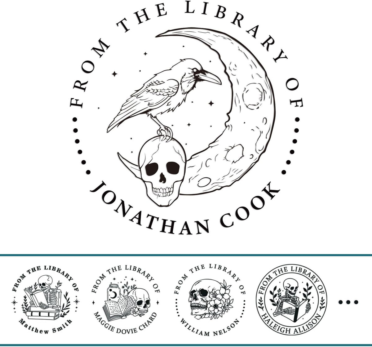 Book Embosser Personalized Skull Edition – 20 Gothic & Dark Academia Designs, Custom Book Stamp Personalized for Unique Collectors