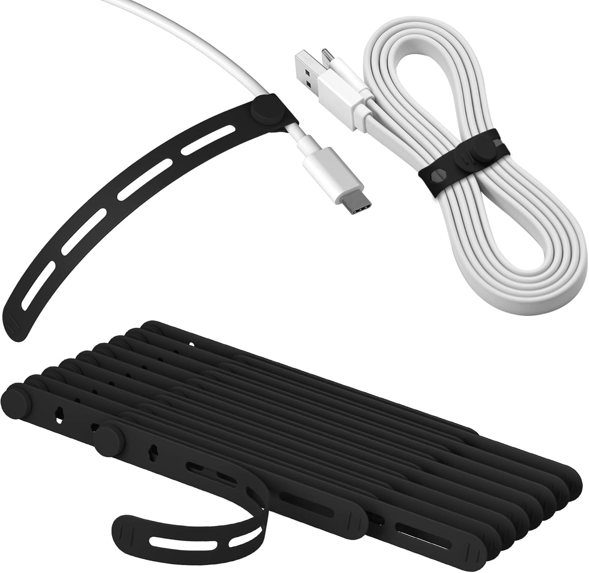 20Pcs Nearockle Silicone Cable Ties, 5.12 Inch Adjustable Cord Organizer Reusable Zip Ties for Charging Cords Earphone Computer Wire, Office Desk Cable Management Travel Accessories(Black)