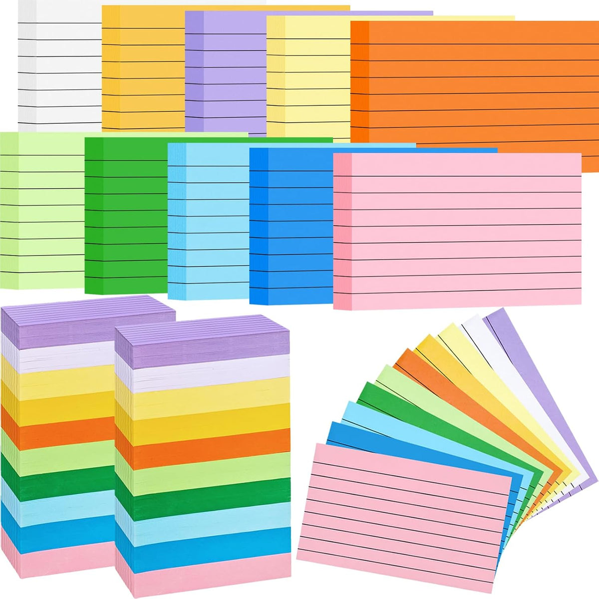 2000 Count Colored Index Cards 3x5, Lined Note Cards, Notecards, Study Cards, Flash Cards for Studying School Note Taking Office College Supplies, 10 Colors