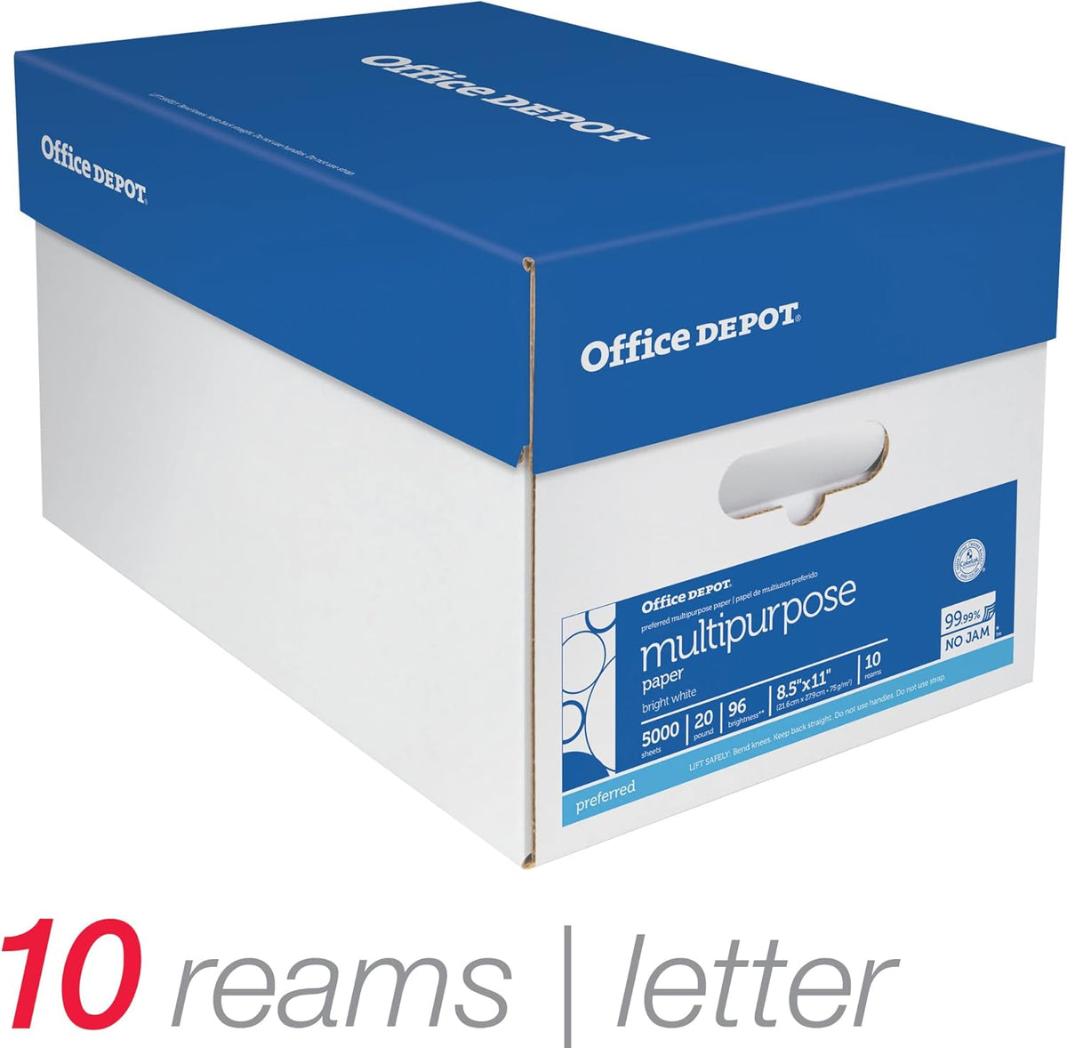 Office Depot Extra Bright Copy Paper, 8 1/2in. x 11in., 20 Lb., 90 Brightness, Case Of 10 Reams
