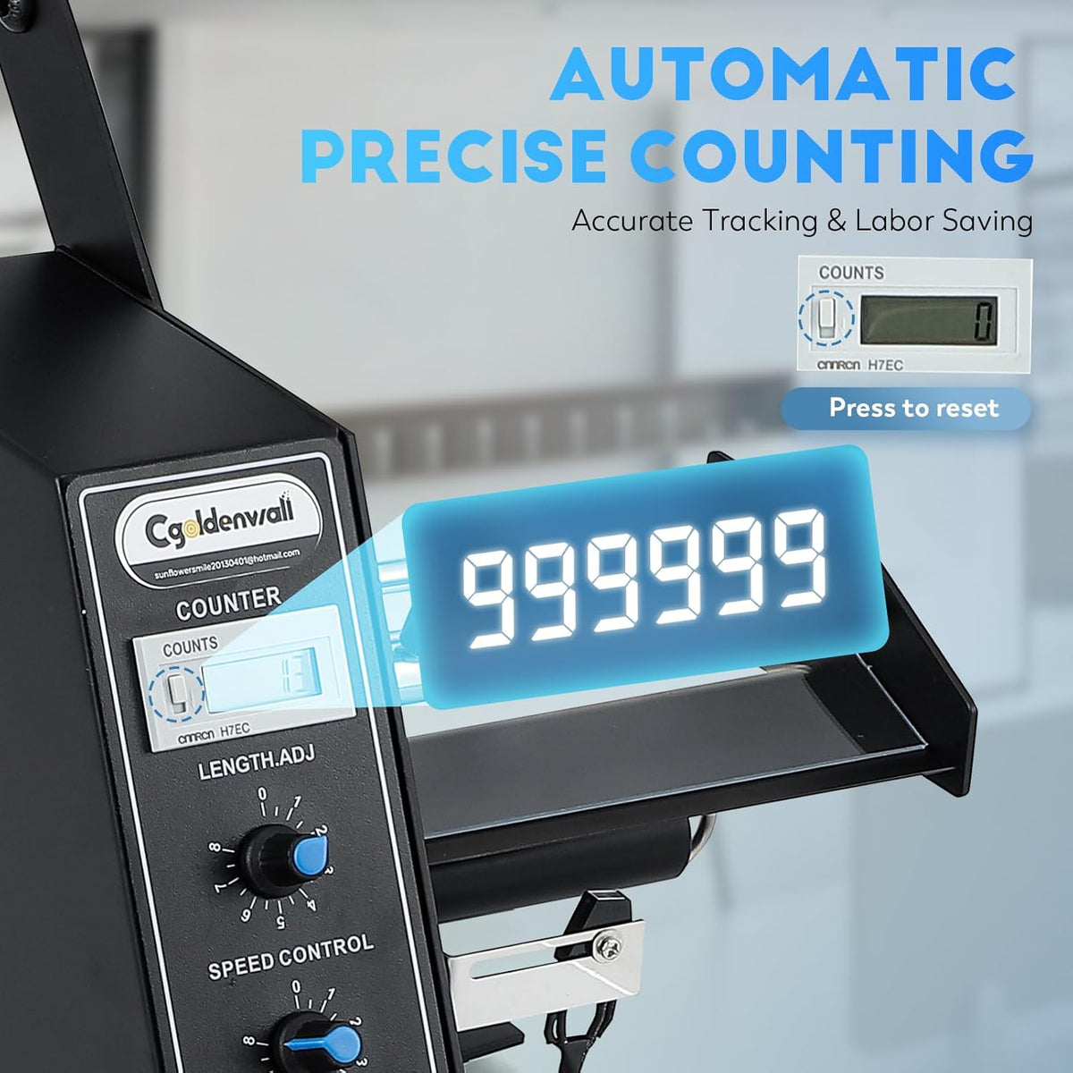 CGOLDENWALL Automatic Label Dispenser Sticker Roll Dispenser for Logistics Office Home, 1-8m/min Speed Adjustable, Length 0.12-5.9" Width 0.16-5.5", Auto Sensing&Counting, Max Roll Dia. 9.8"