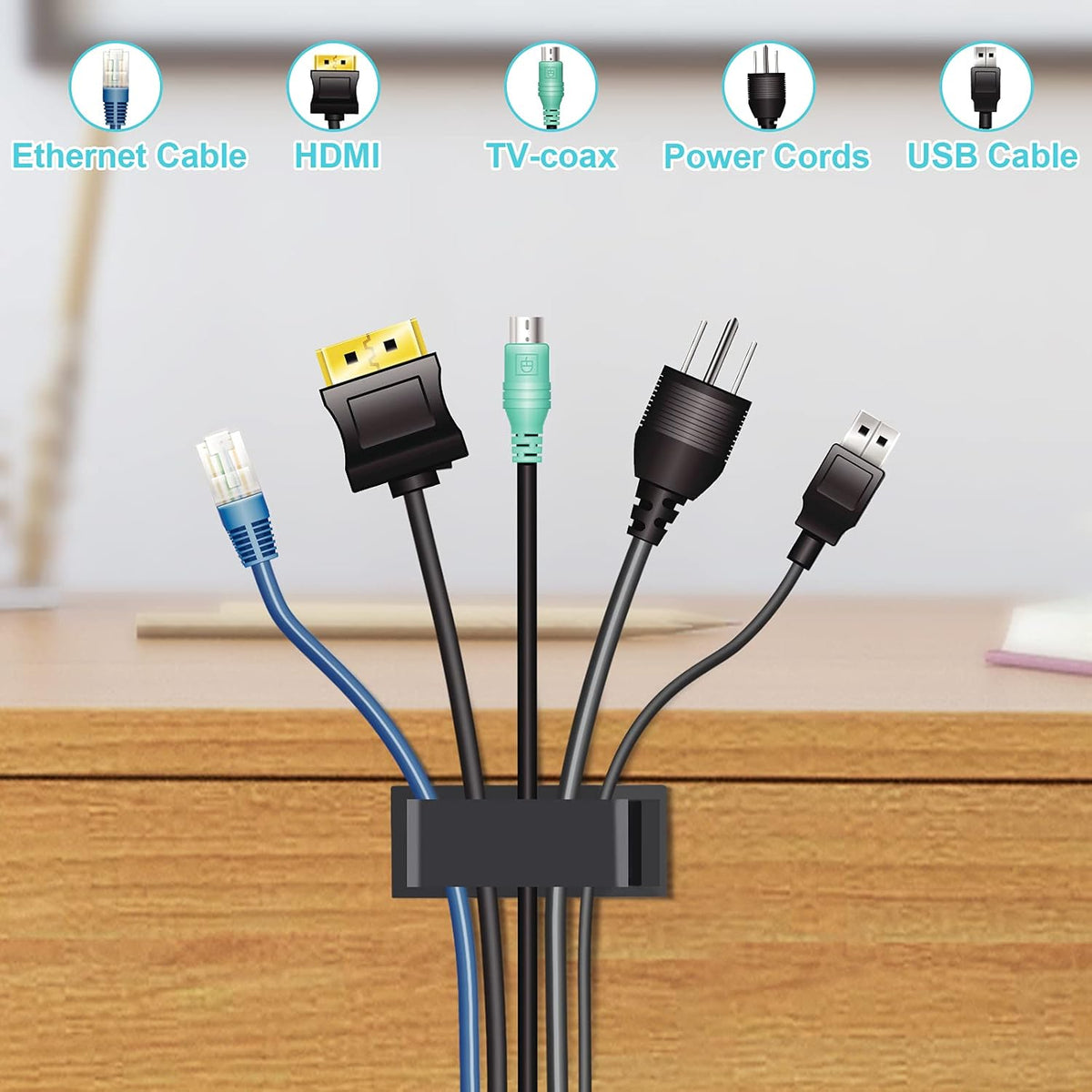 Under Desk Cable Management Clips, Wire Organizer Clips for PC Network Cable Mamagement, Large Adhesive Cable Clips Wire Holders (Computer, TV, Ethernet, Electric Wires), White, 20 PCS