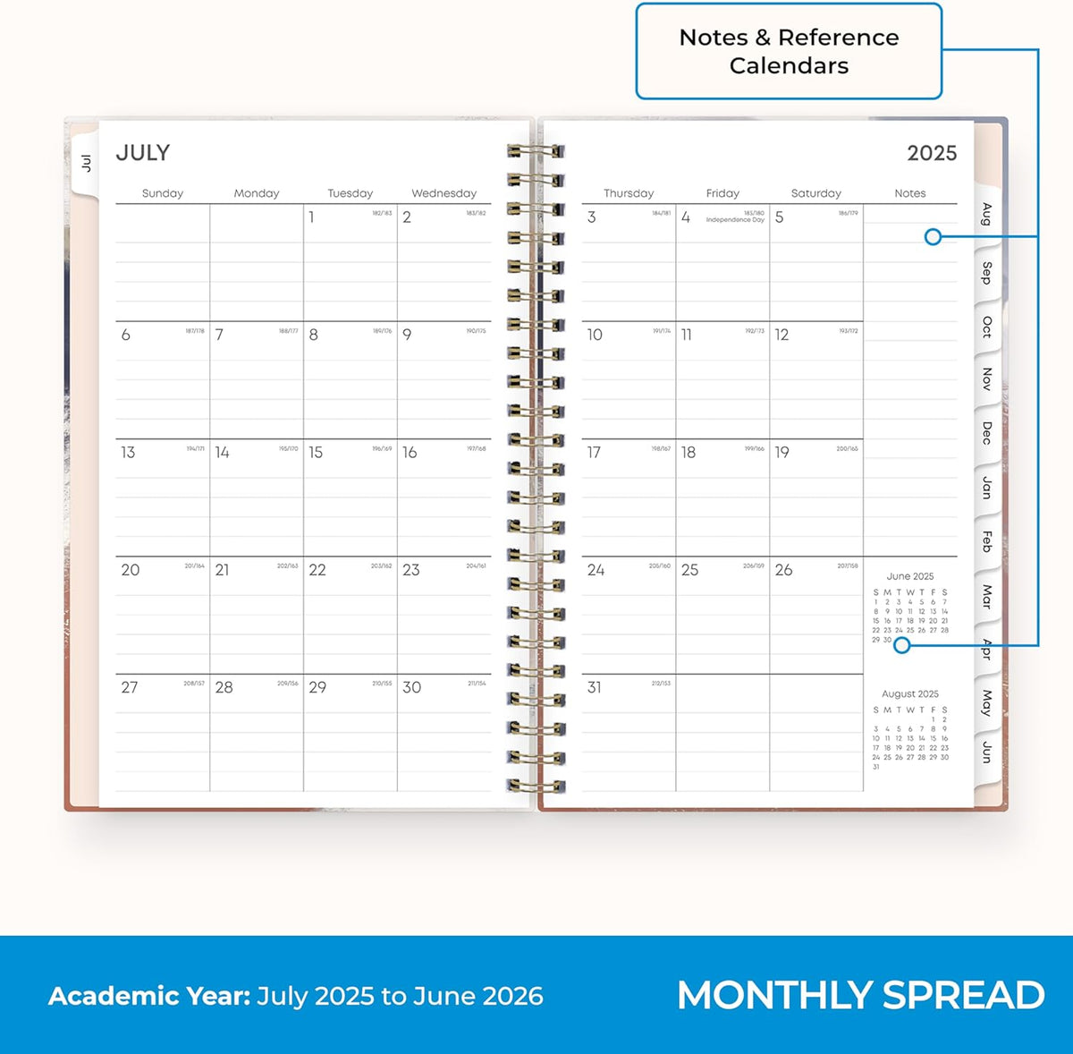 Blue Sky 2025-2026 Academic Year Weekly and Monthly Planner Calendar, July 2025 - June 2026, 12-Month, 5" x 8", Hard Cover, Wirebound, Storage Pocket, Laminated Tabs, Stickers, Ansel