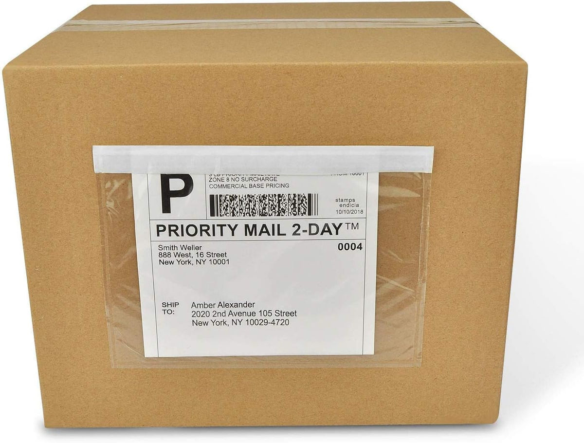 7.5" x 5.5" Clear Adhesive Top Loading Packing List/Shipping Label Envelopes Pouches (500-Pack)