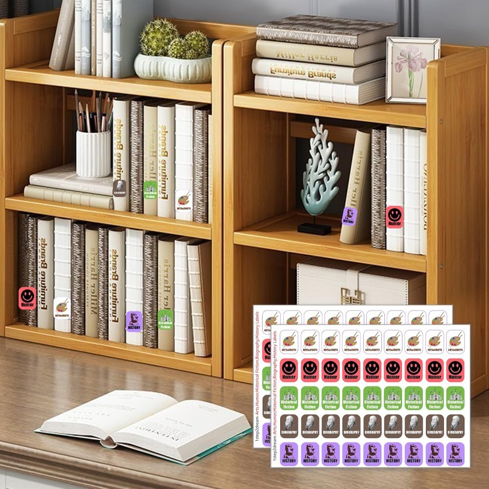 Genre Book Spine Labels for Library | Classroom Library Classification Stickers 450pcs | Arts,Humor,Historical Fiction,Biography,History