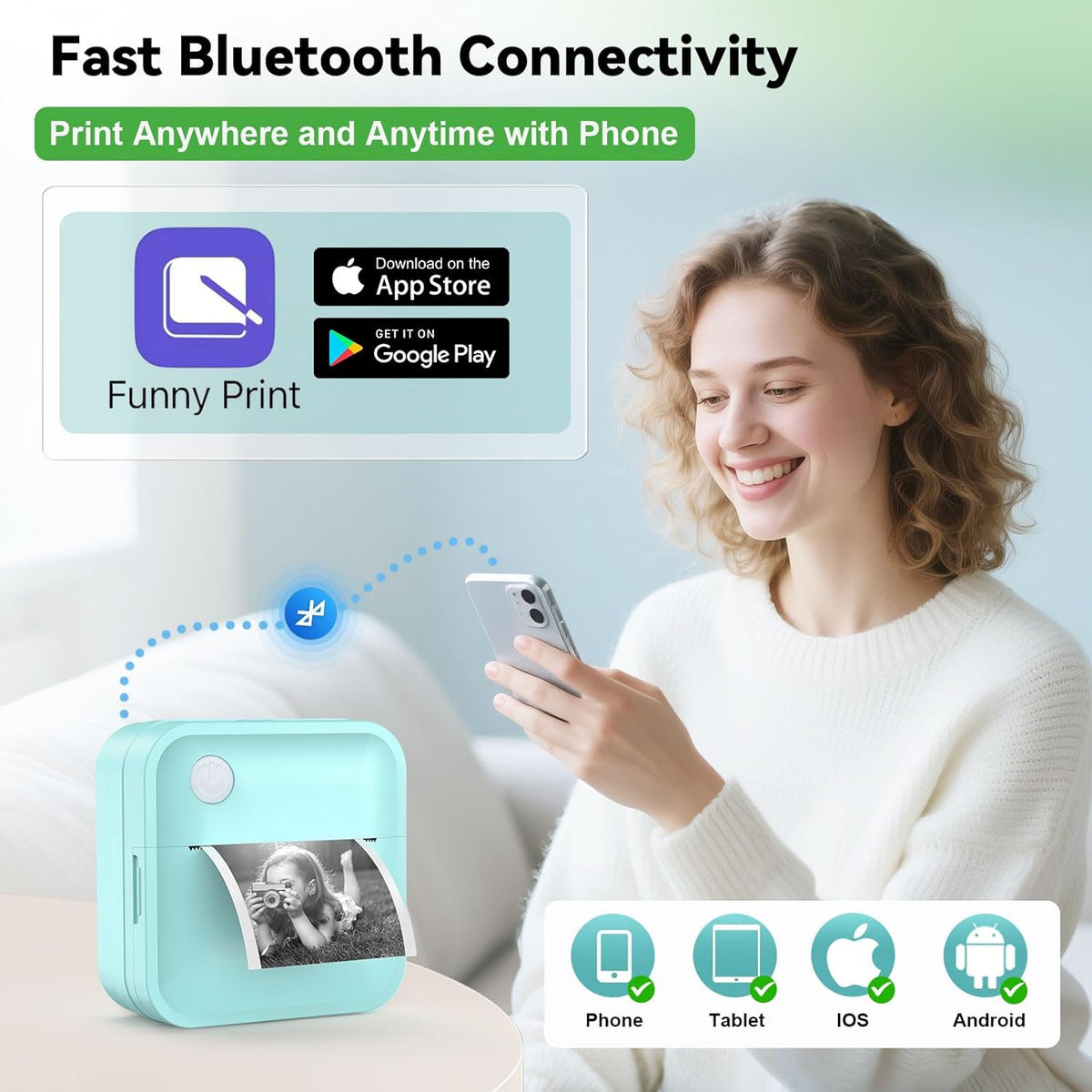 Label Maker Machine with Tape - Mini Sticker Printer Bluetooth Label Printer for Home Office Organization, Portable Thermal Sticker Maker Print Pod with Multiple Templates for Phone (Green)