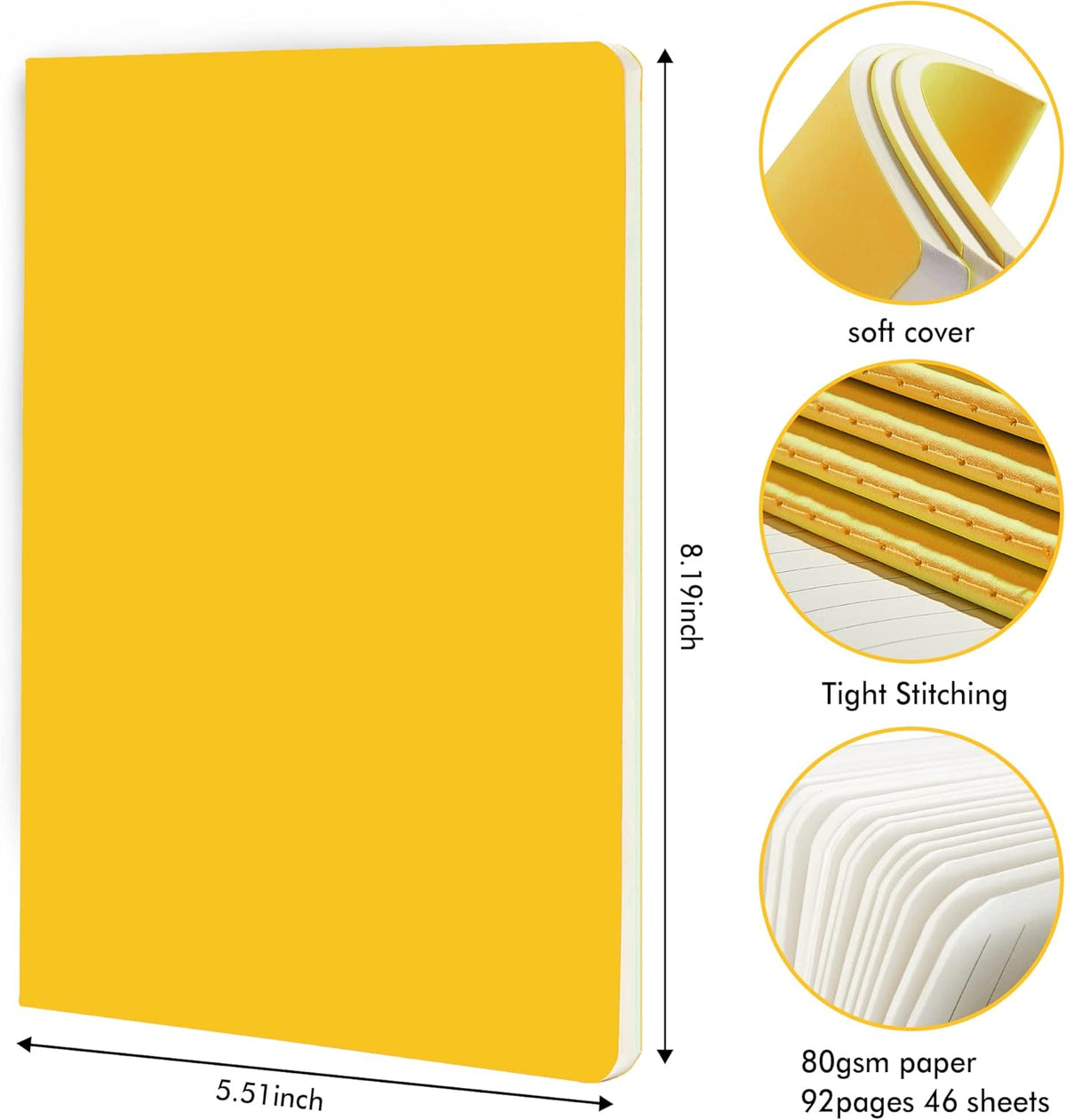 16 Pack Soft Cover Journal Bulk, Feela Lined Notebooks College Ruled for Work for Women Girl Writing, Blank Travel Journal Note Taking Notebook School Business Supplies, 8.2” x 5.5”, A5, Yellow