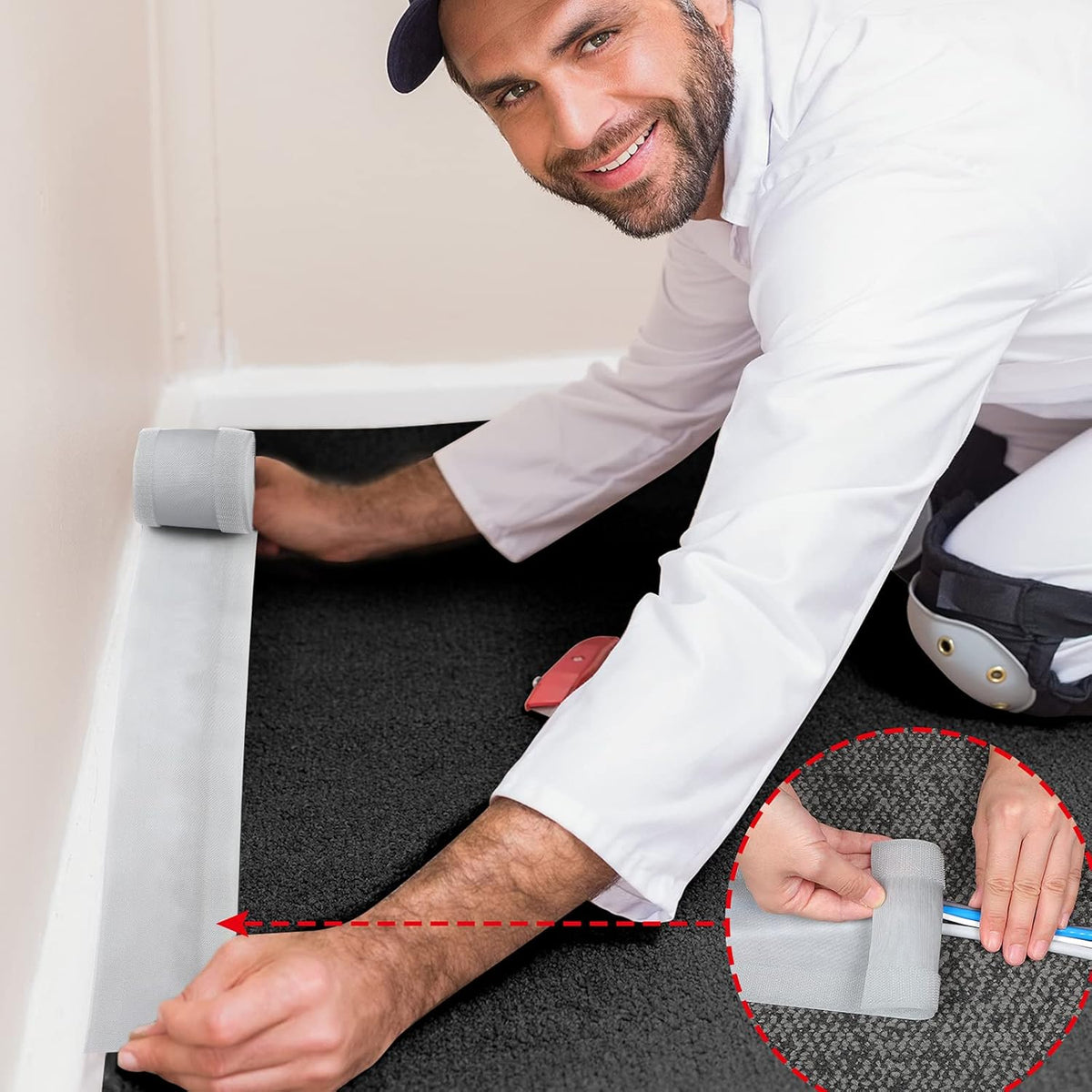 WILLBOND Carpet Cord Cover Cable Grip Floor Cover Cable Protector Management Only for Commercial Office Carpet(Grey,19.69 ft)