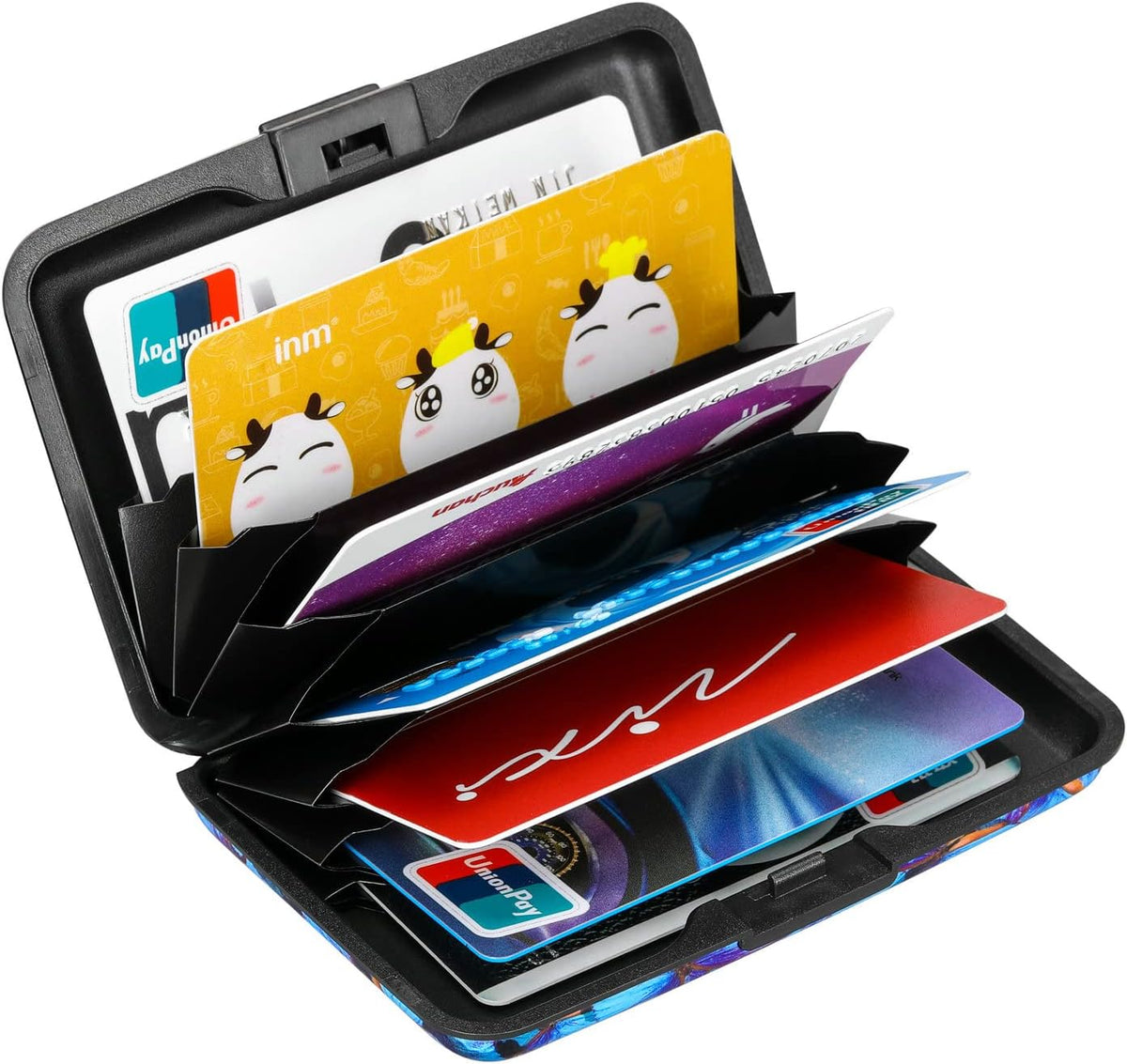 ELFISH RFID Blocking Credit Card Protector Aluminum ID Case Hard Shell Business Card Holders Metal Wallet for Men or Women (Blue Butterfly)