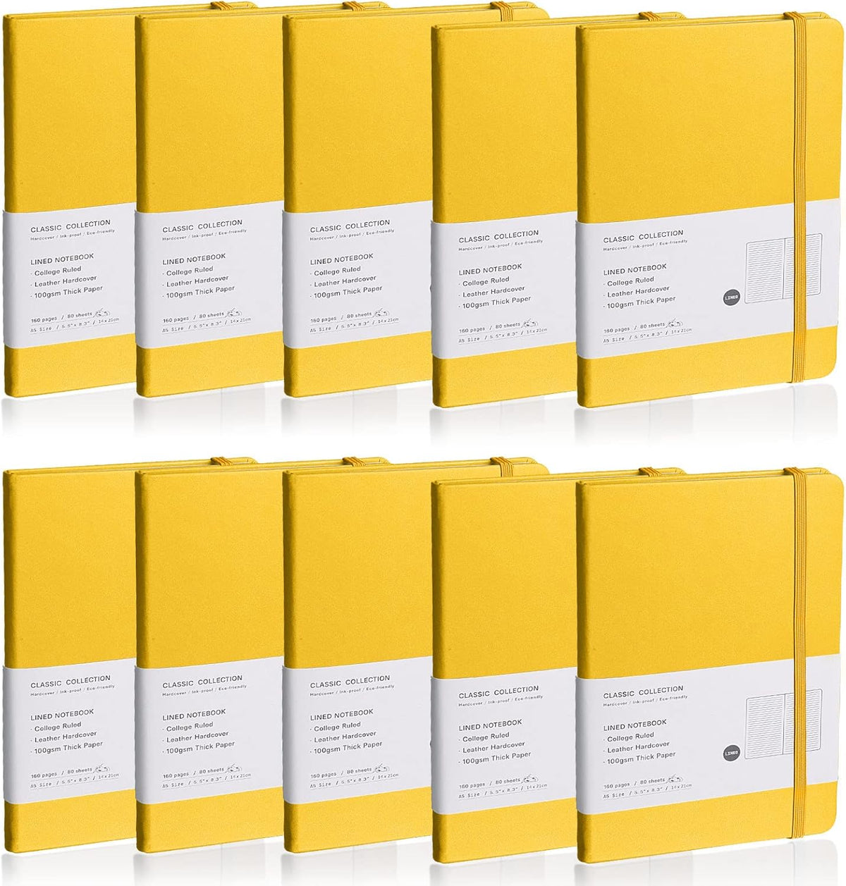 Lined Journal Notebook, 10Pack(bright yellow), 160 Pages, Medium 5.7 inches x 8 inches - 100 gsm Thick Paper, Hardcover